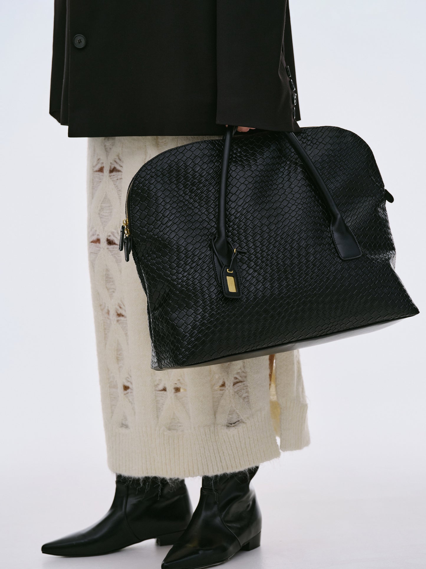 (Pre-order) Weave Top Handle Bag, Black
