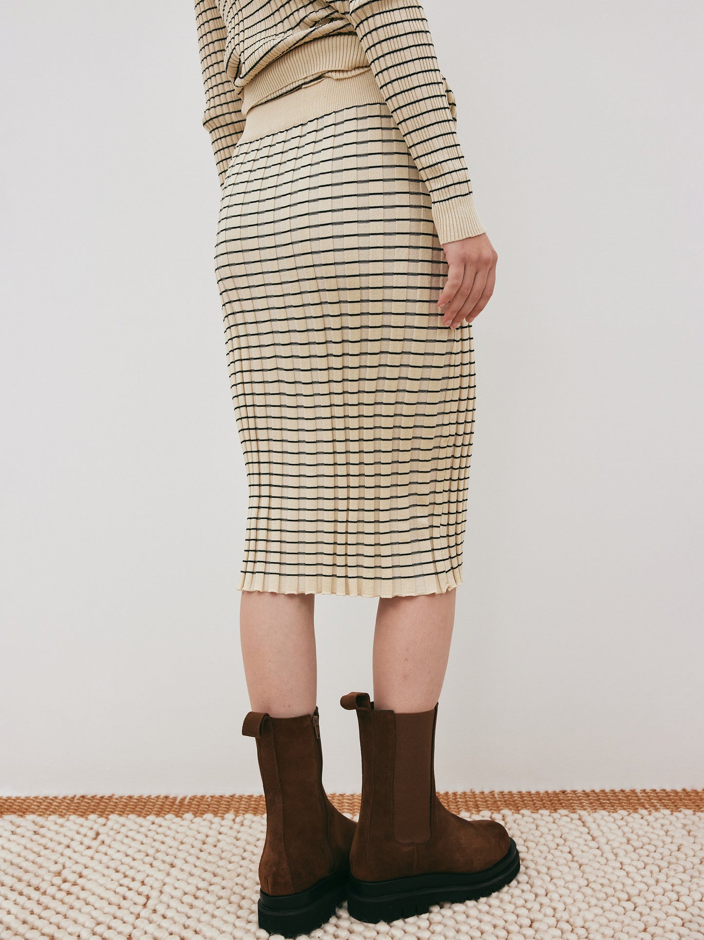 3 Piece Striped Knit Set, Parmesan