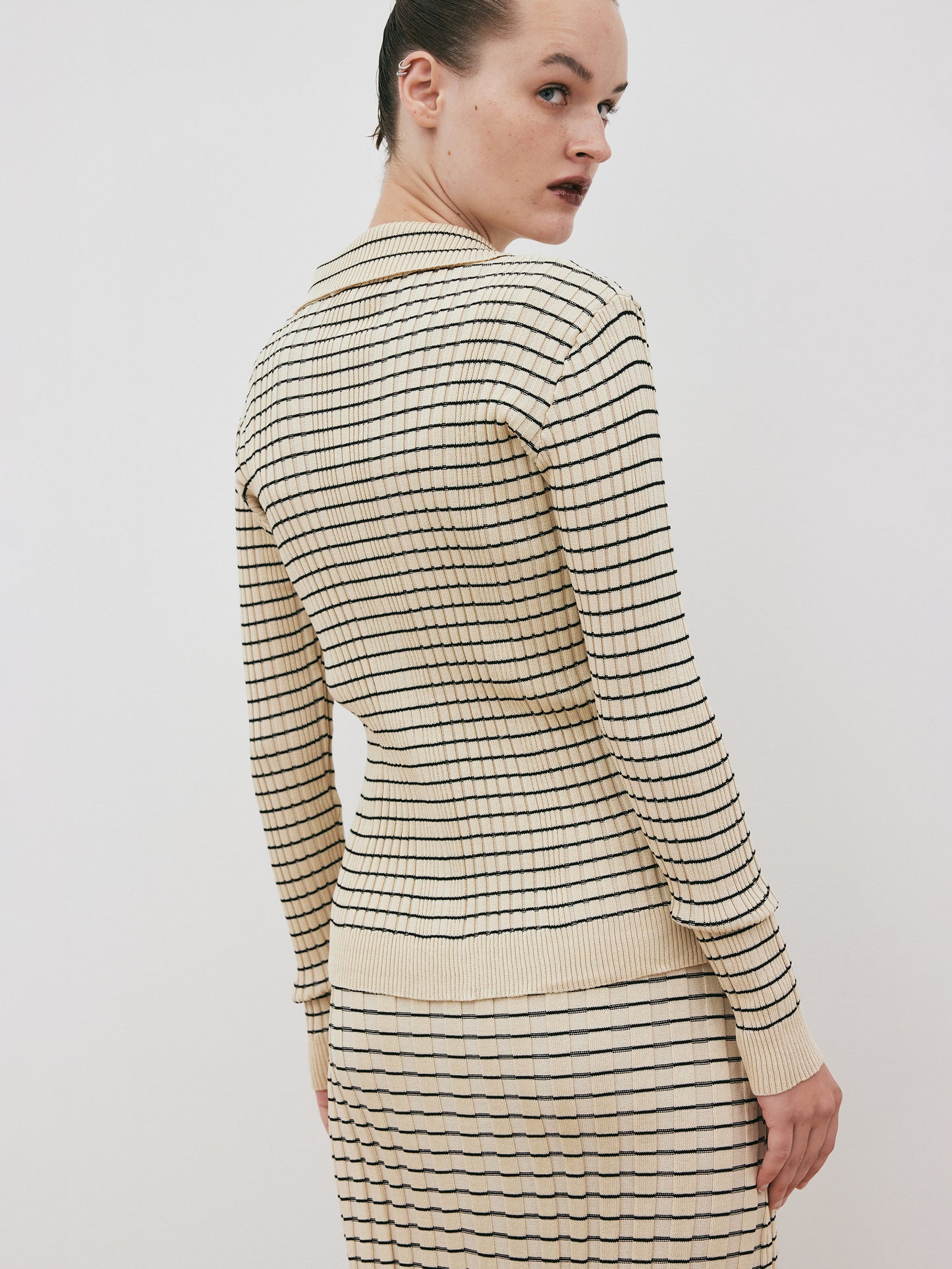 3 Piece Striped Knit Set, Parmesan