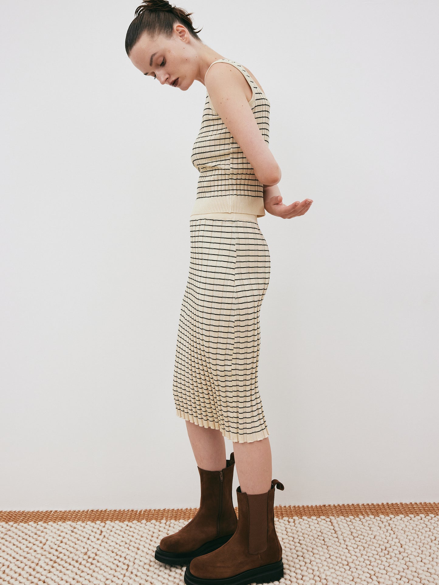 3 Piece Striped Knit Set, Parmesan