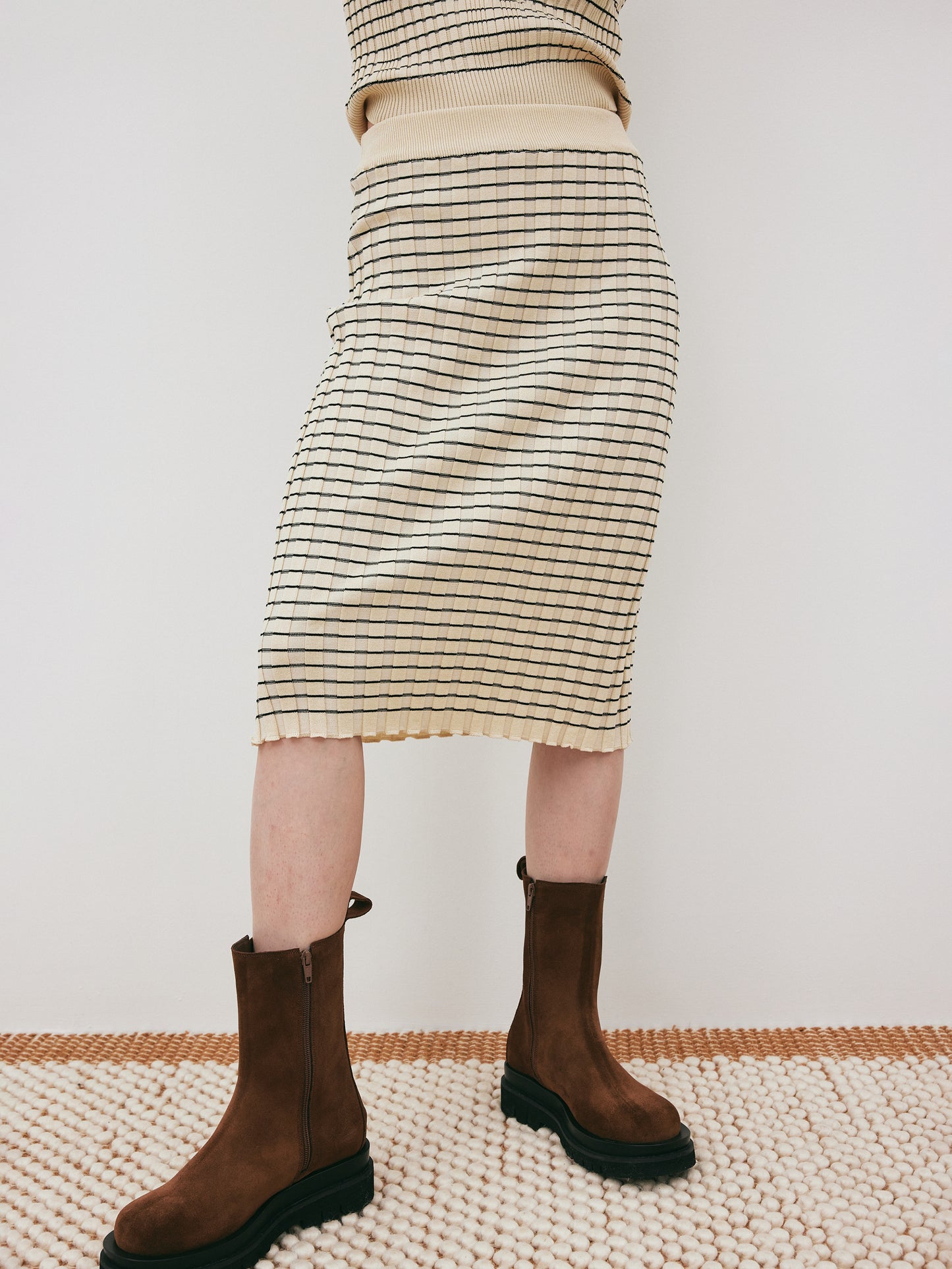 3 Piece Striped Knit Set, Parmesan