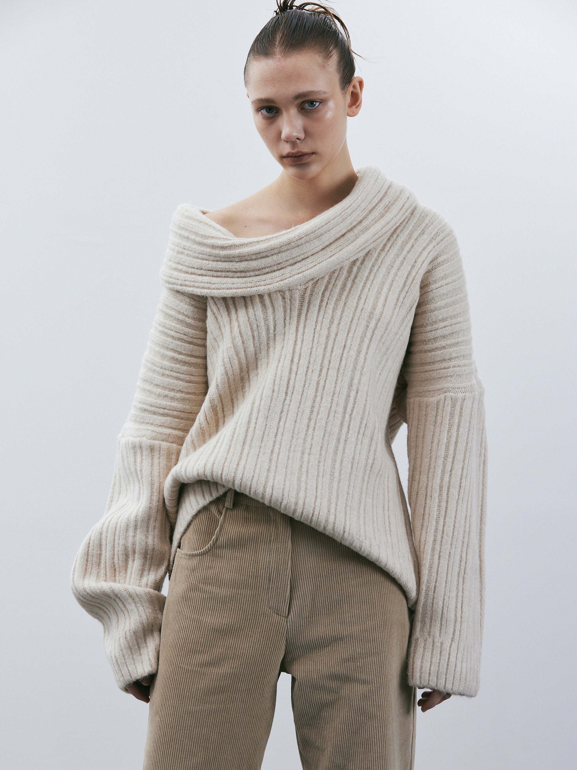 (Preorder) Becca Oversized High Roll Knit Pullover, Birch SourceUnknown