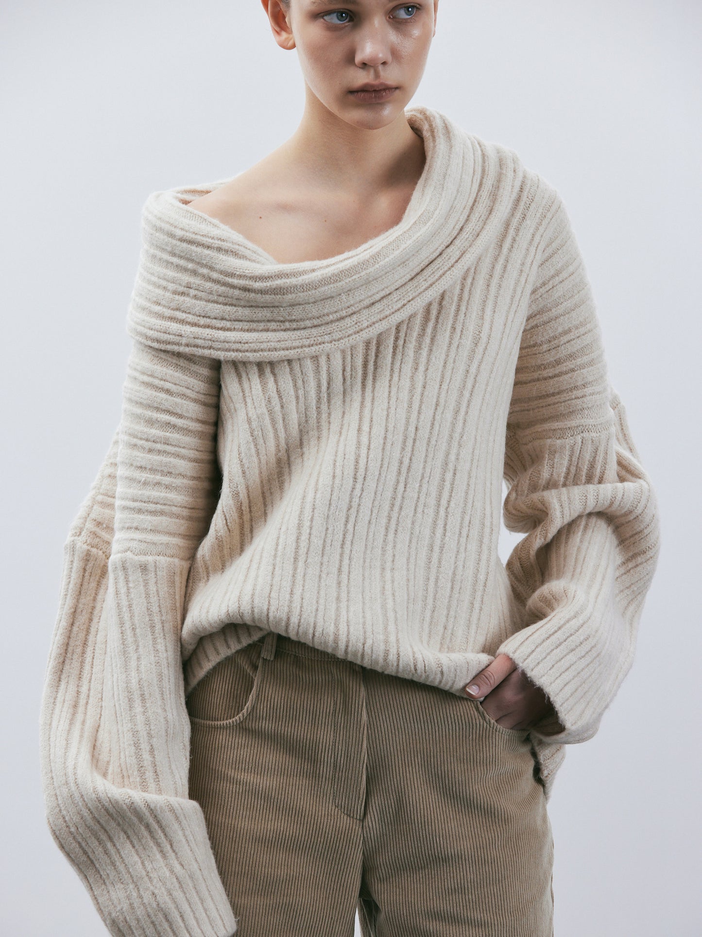 (Pre-order) Becca Oversized High Roll Knit Pullover, Birch