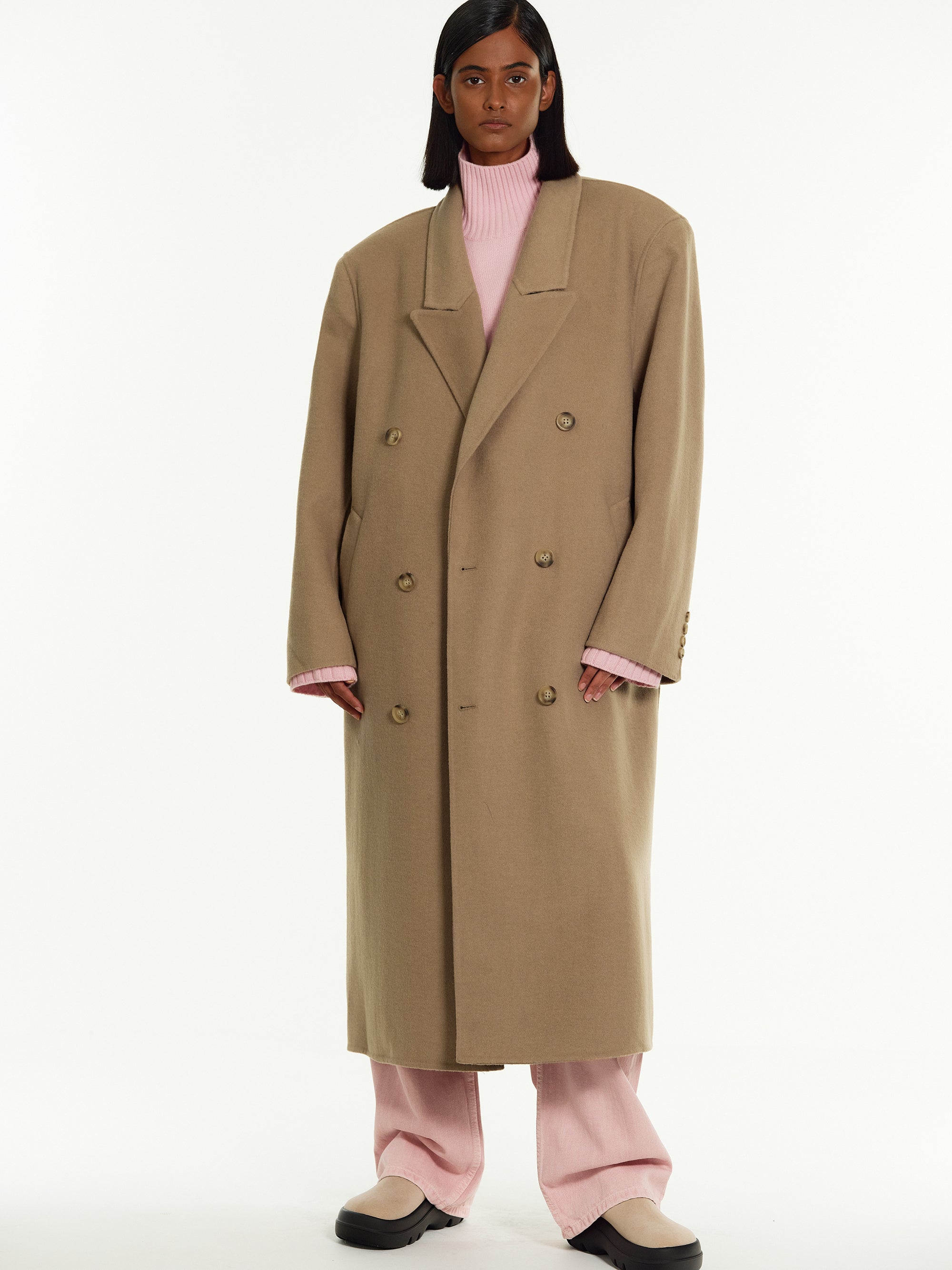 Zvika Padded Shoulder Maxi Coat, Camel