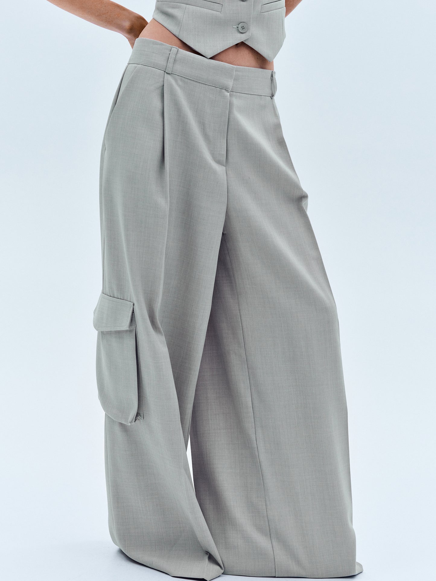 Oversized Linen Suit Trousers, Grey