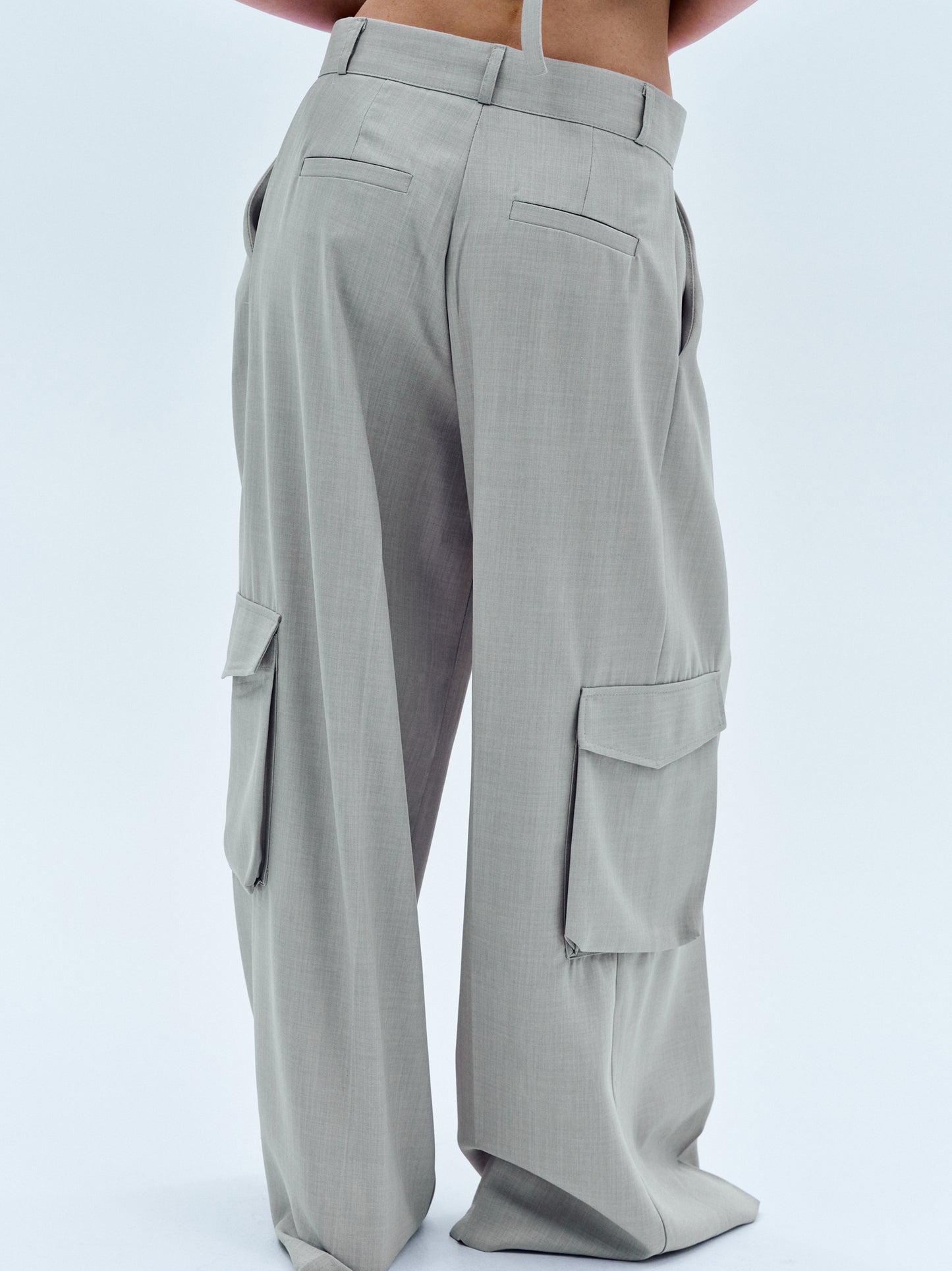 Oversized Linen Suit Trousers, Grey