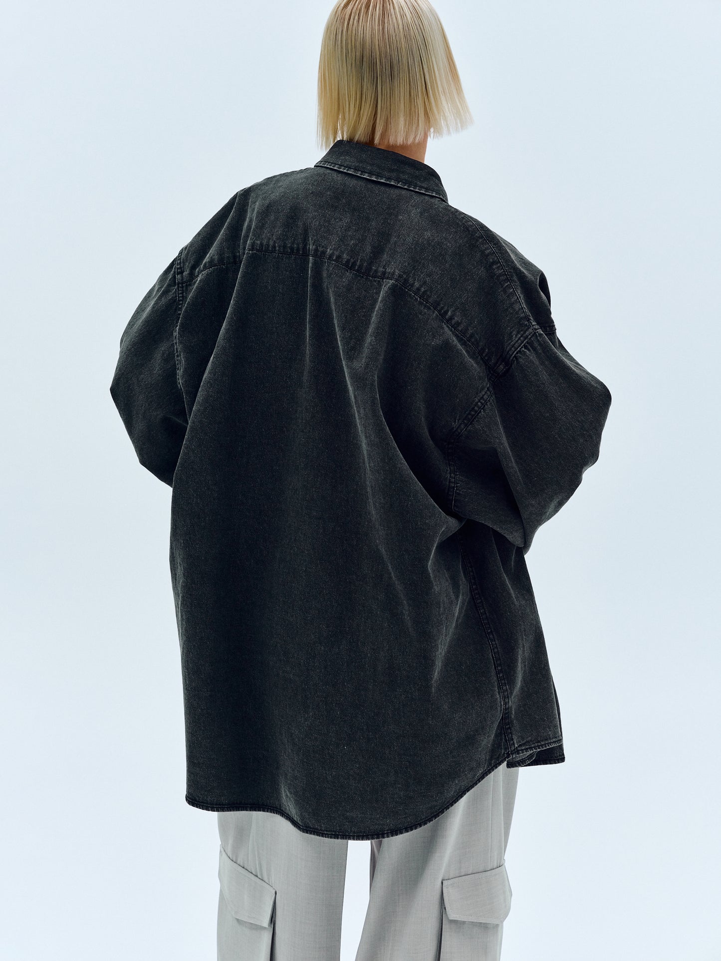 Unisex Denim Shirt, Black Washed