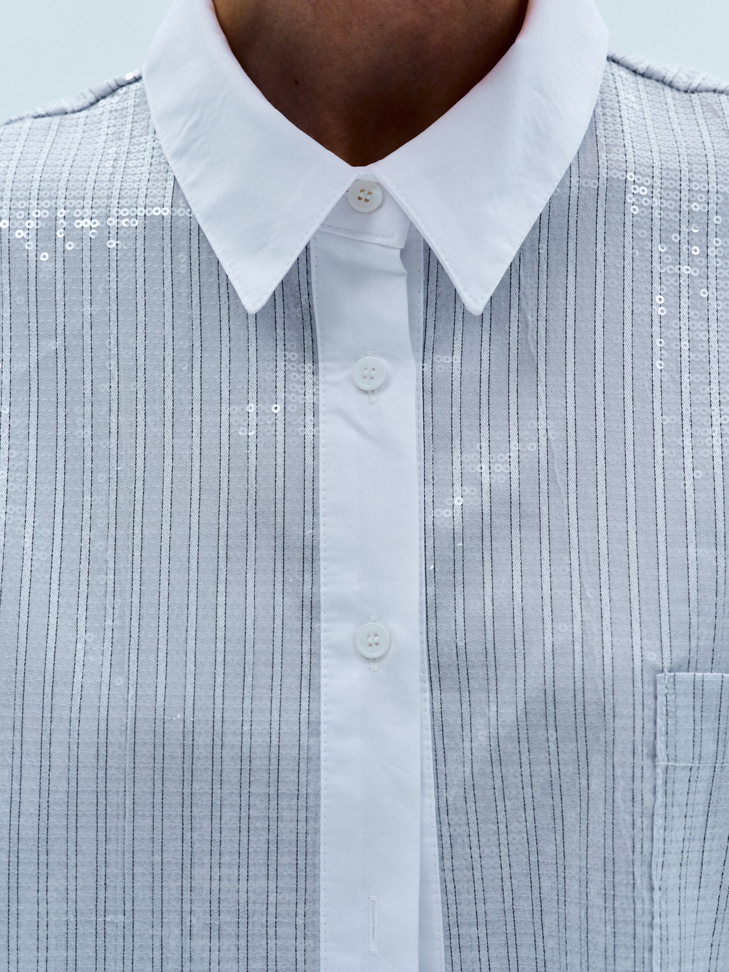 Sequin Pinstripe Overshirt, Silver
