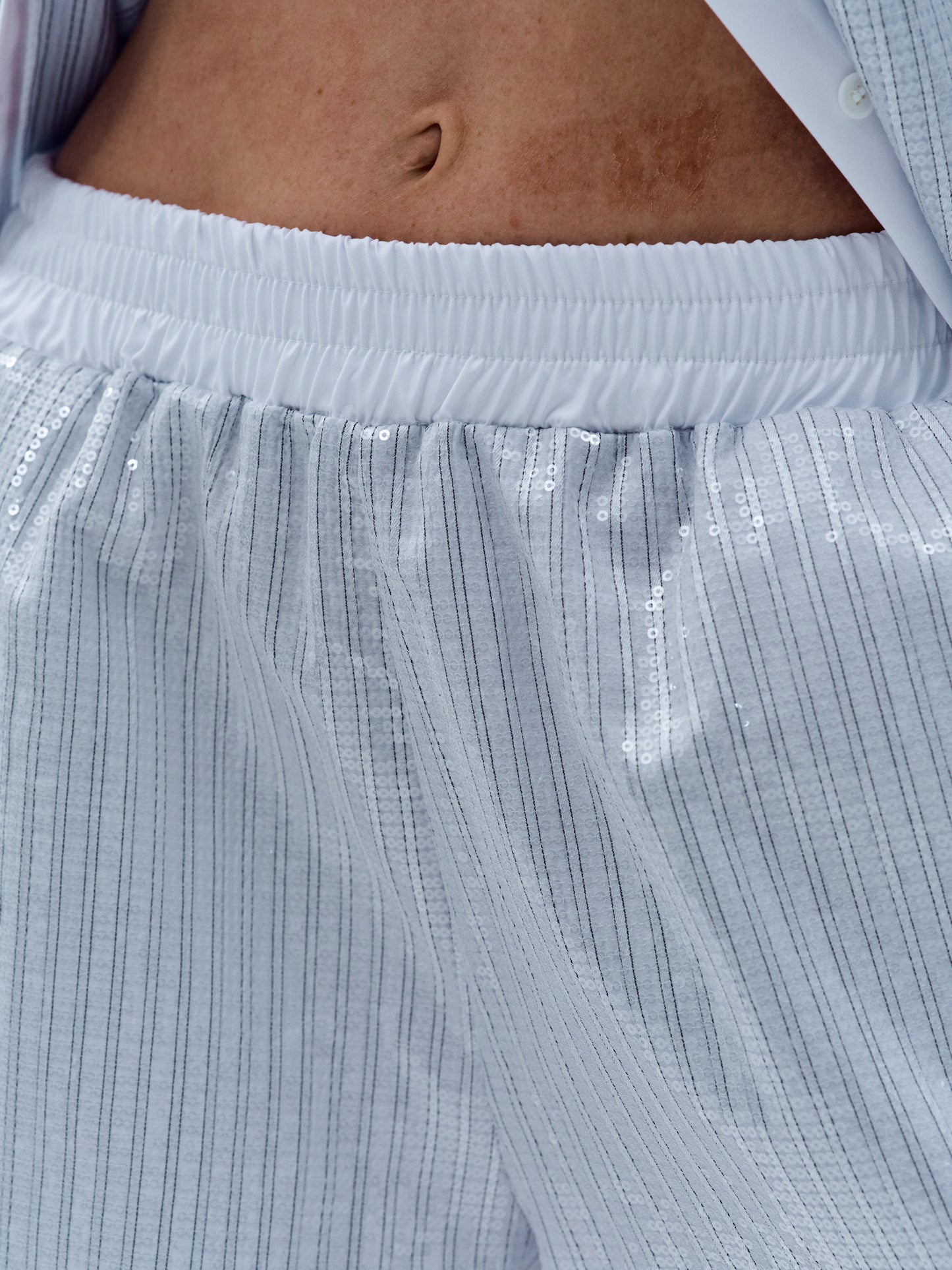 Sequin Pinstripe Boxer Shorts, Silver