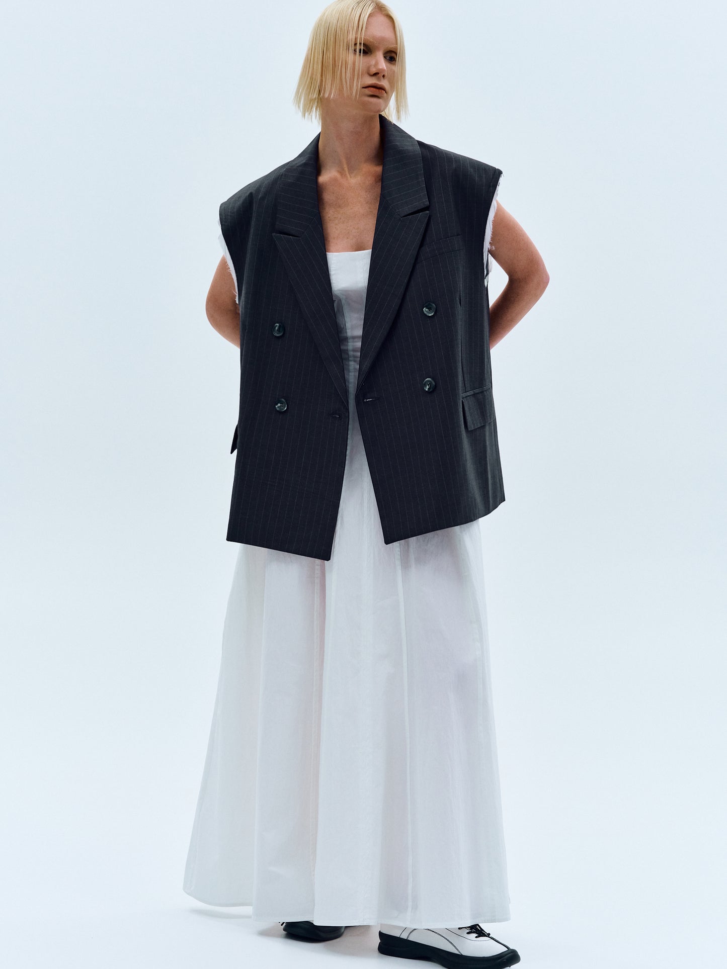 Pin-Buckle Cut Out Vest, Charcoal
