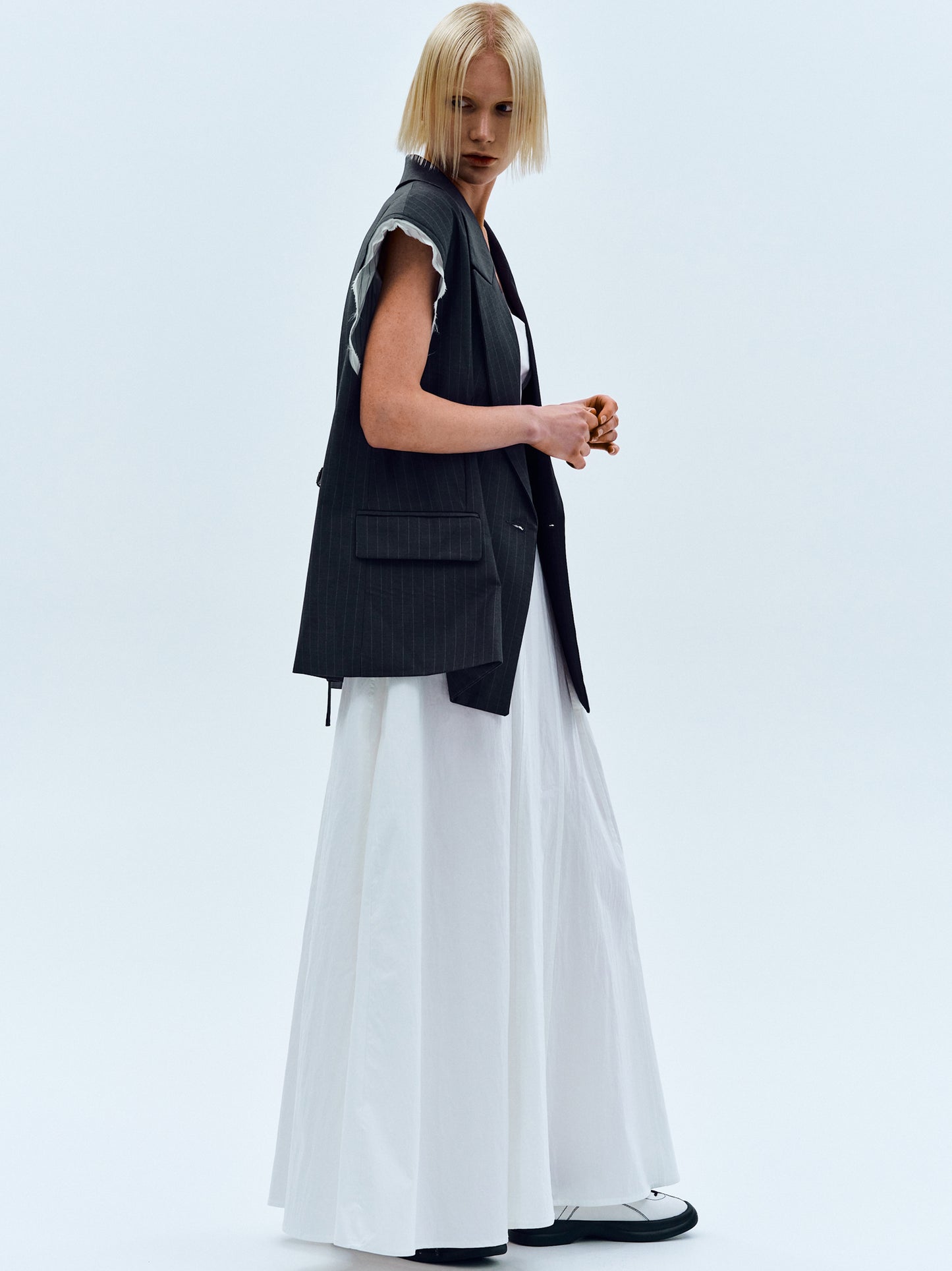 Pin-Buckle Cut Out Vest, Charcoal