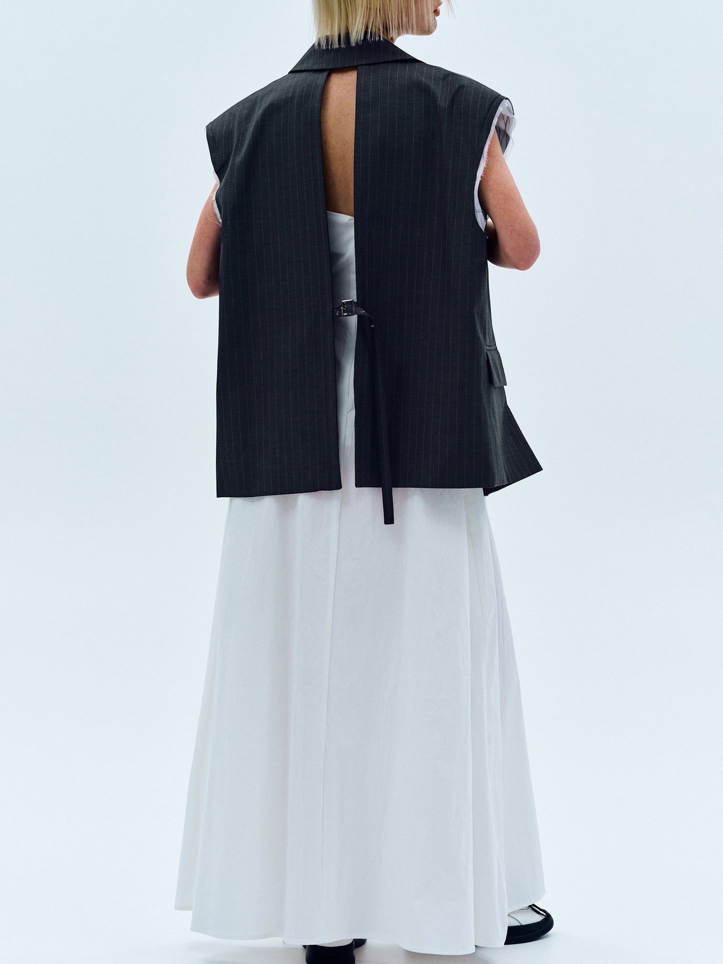 Pin-Buckle Cut Out Vest, Charcoal