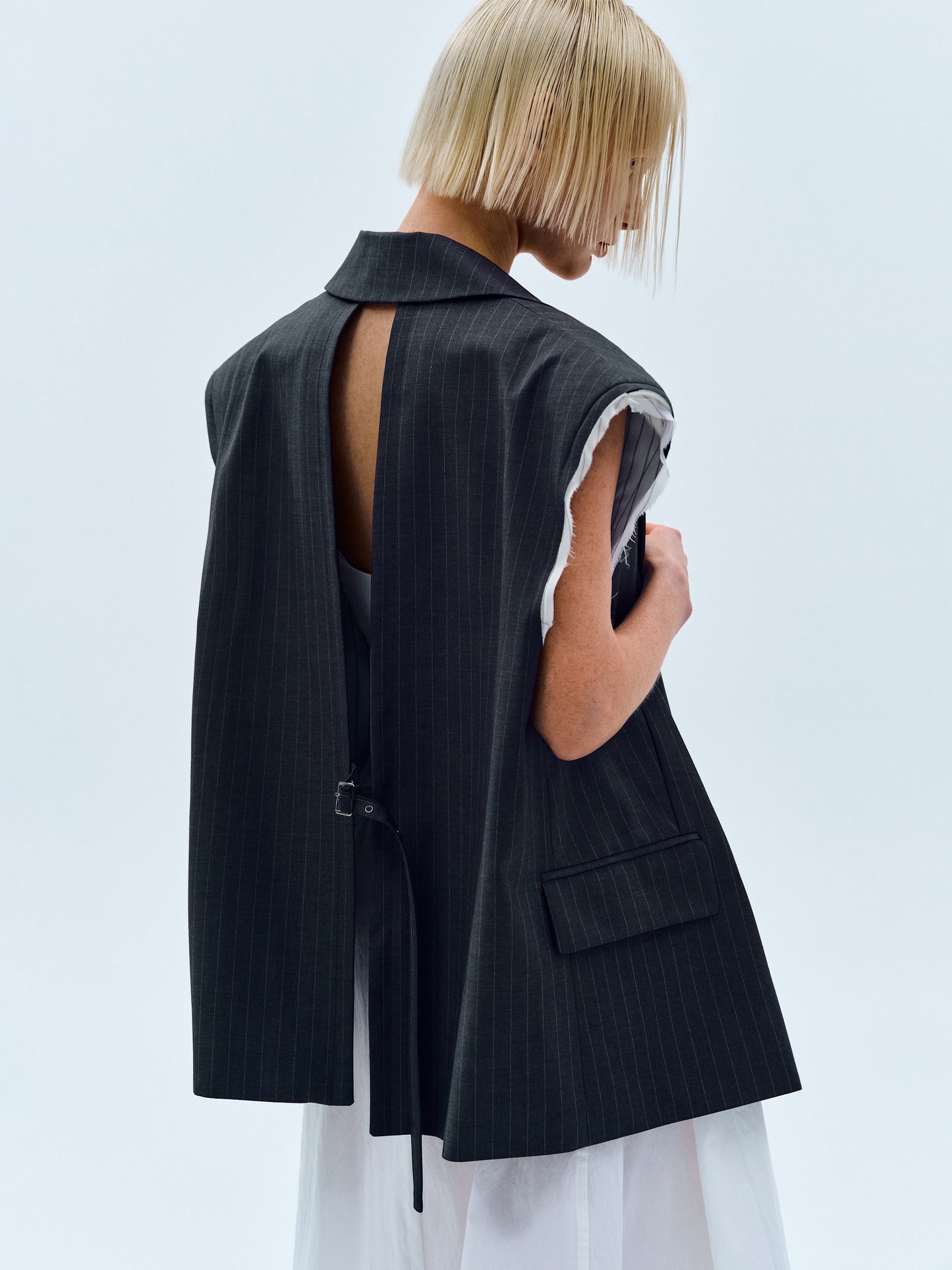 Pin-Buckle Cut Out Vest, Charcoal