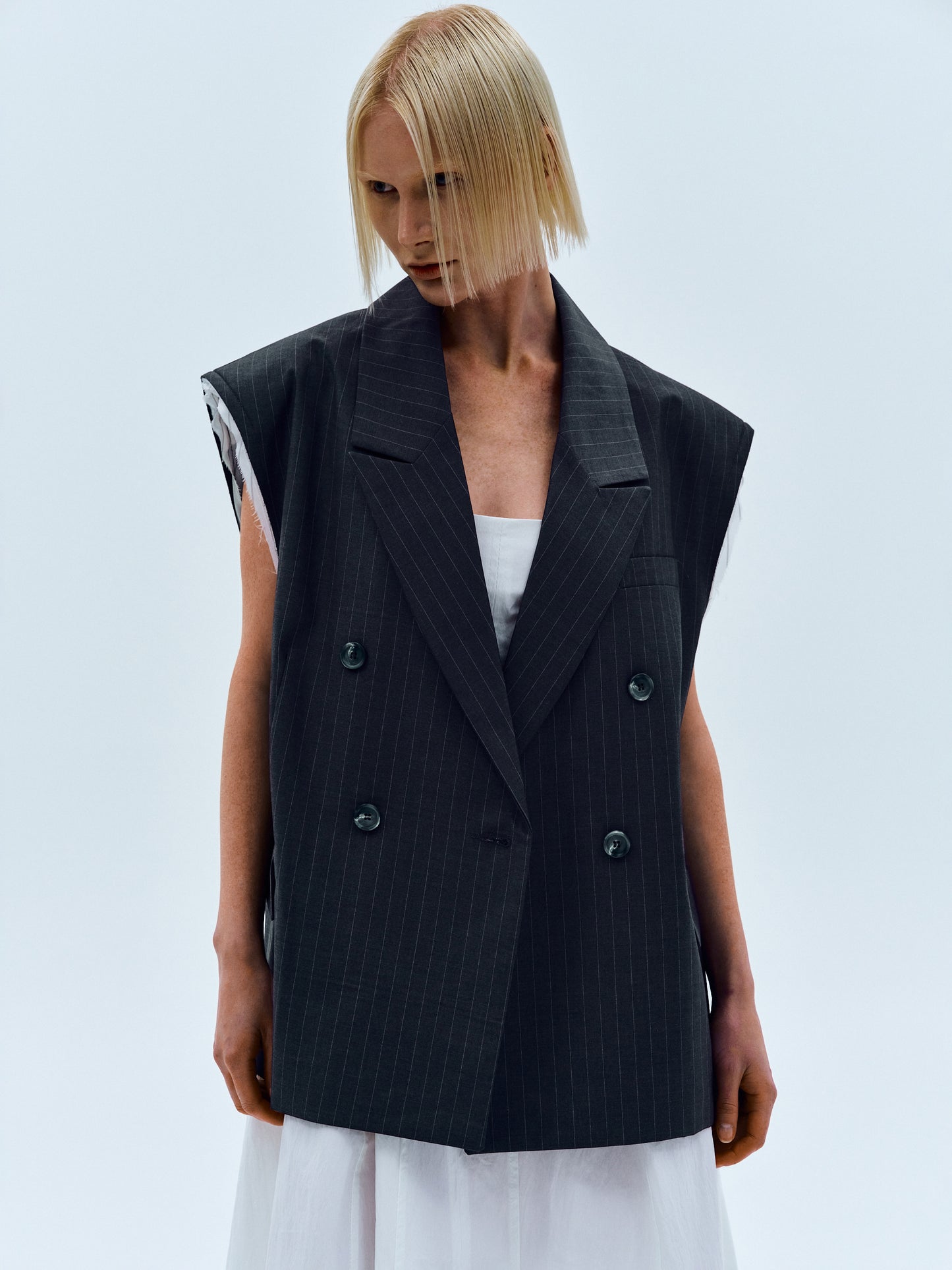 Pin-Buckle Cut Out Vest, Charcoal