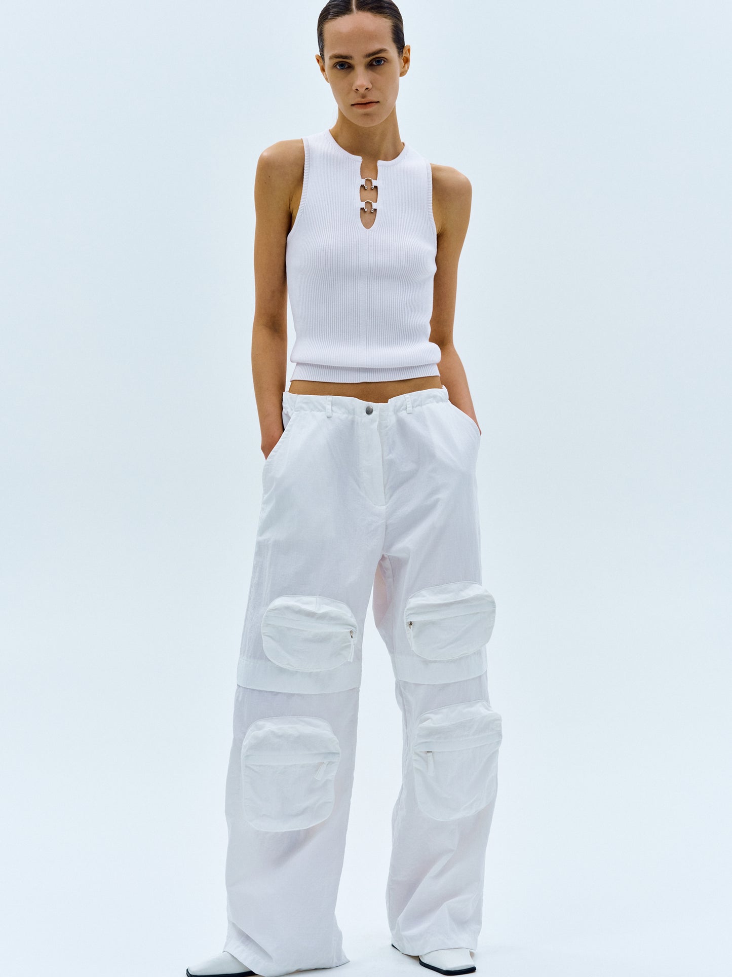 Multi-Pocket Cargo Pants, White