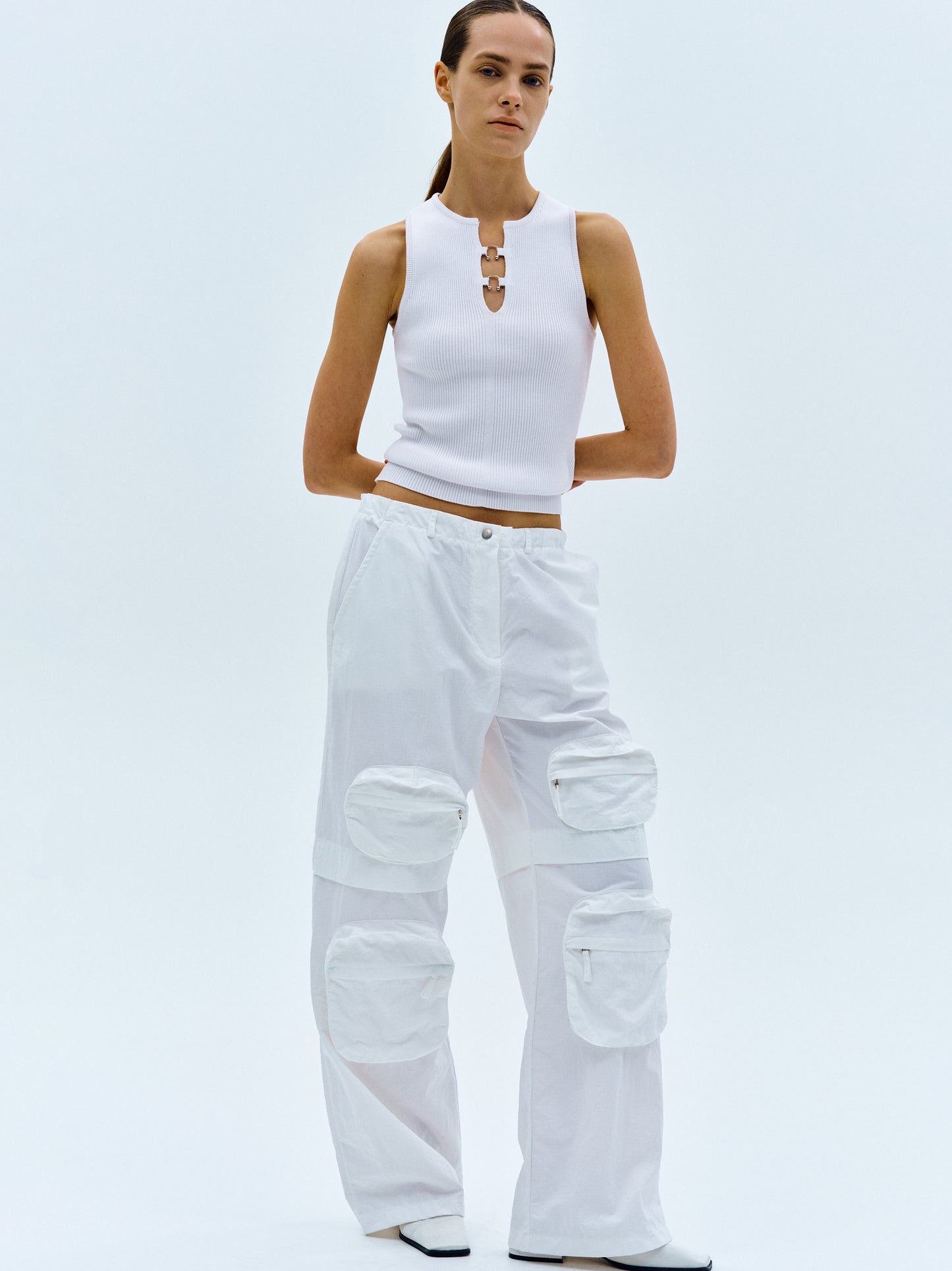 Multi-Pocket Cargo Pants, White