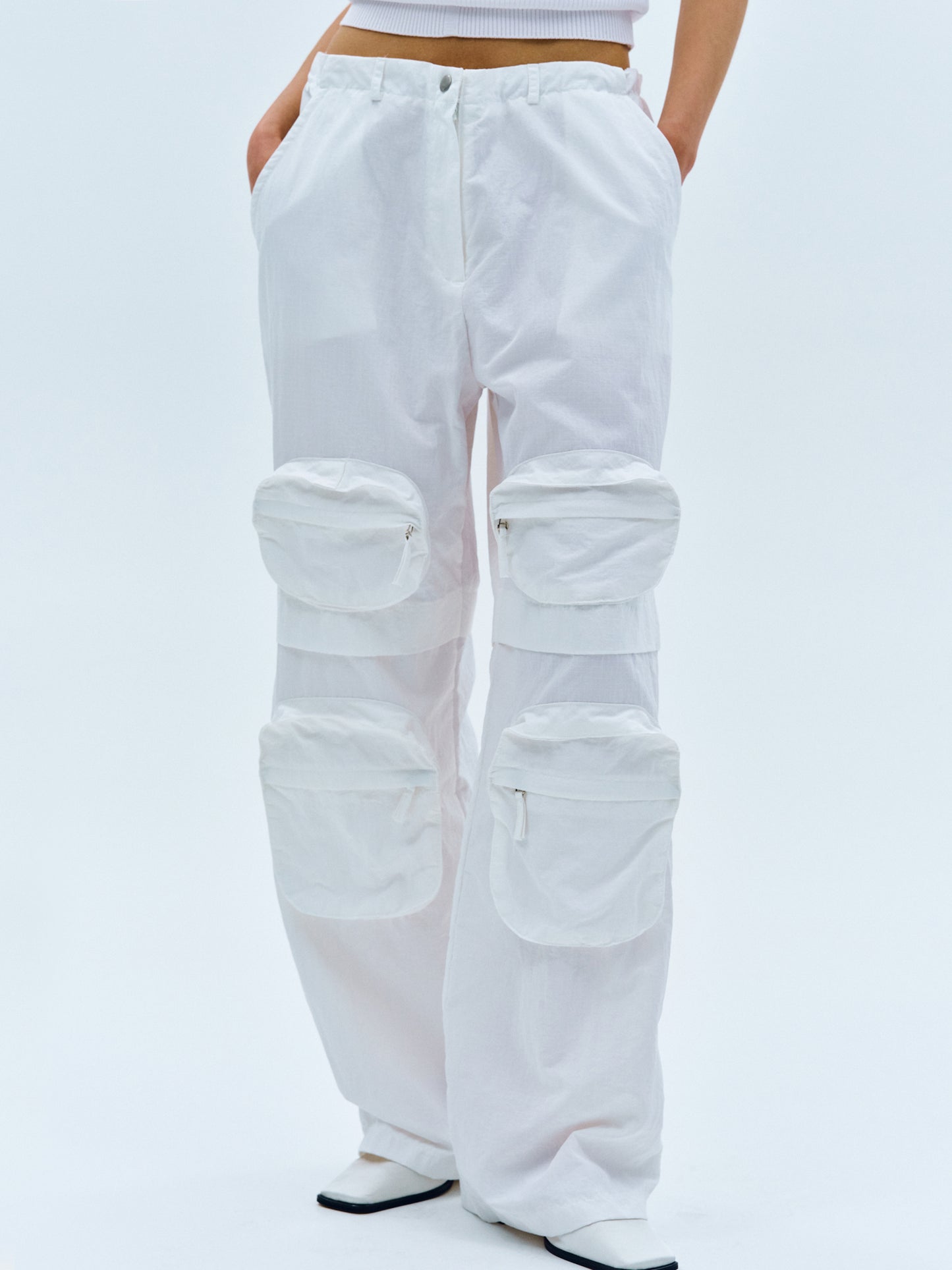 Multi-Pocket Cargo Pants, White