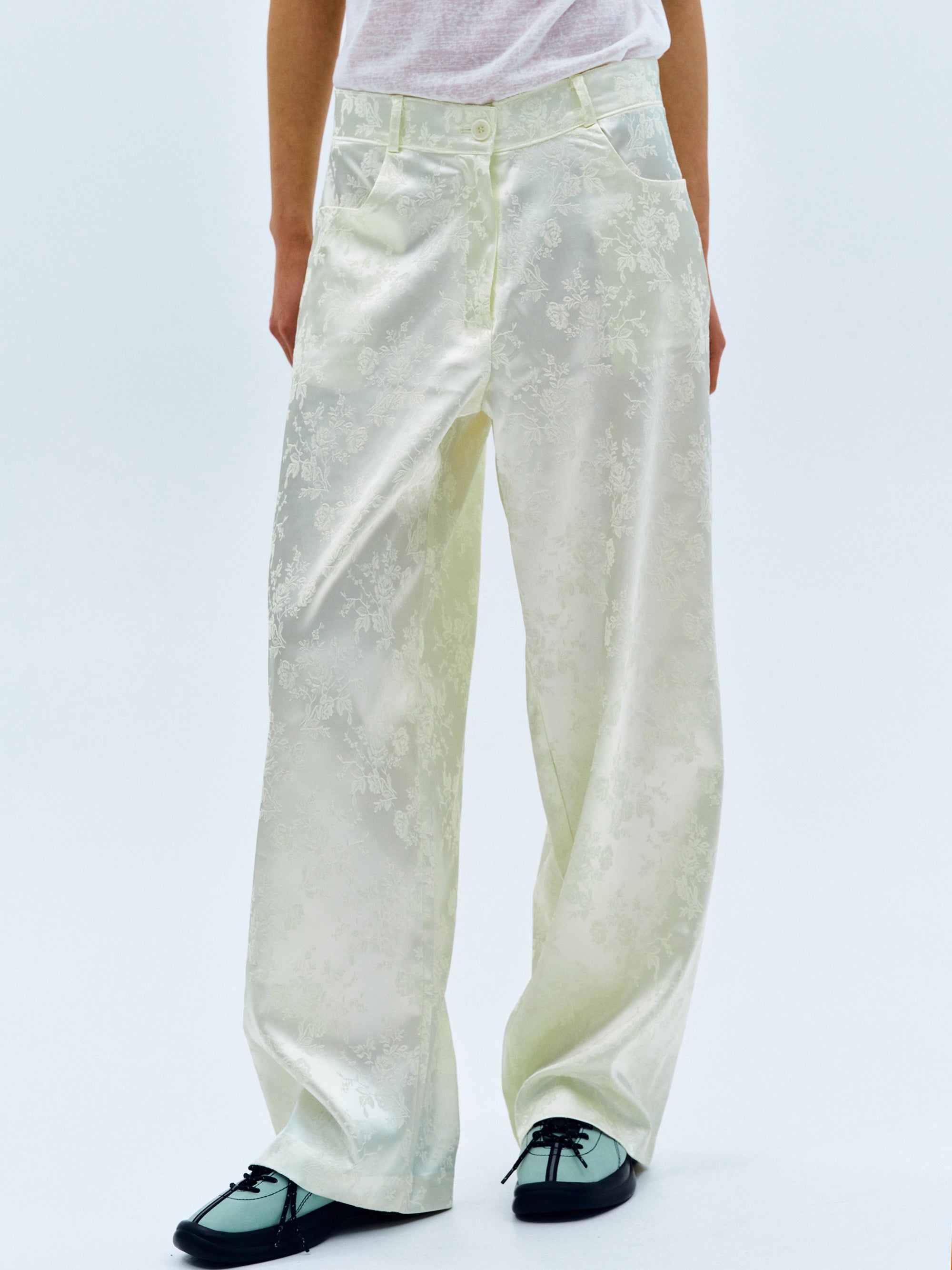 Jacquard Satin Trousers, Cream