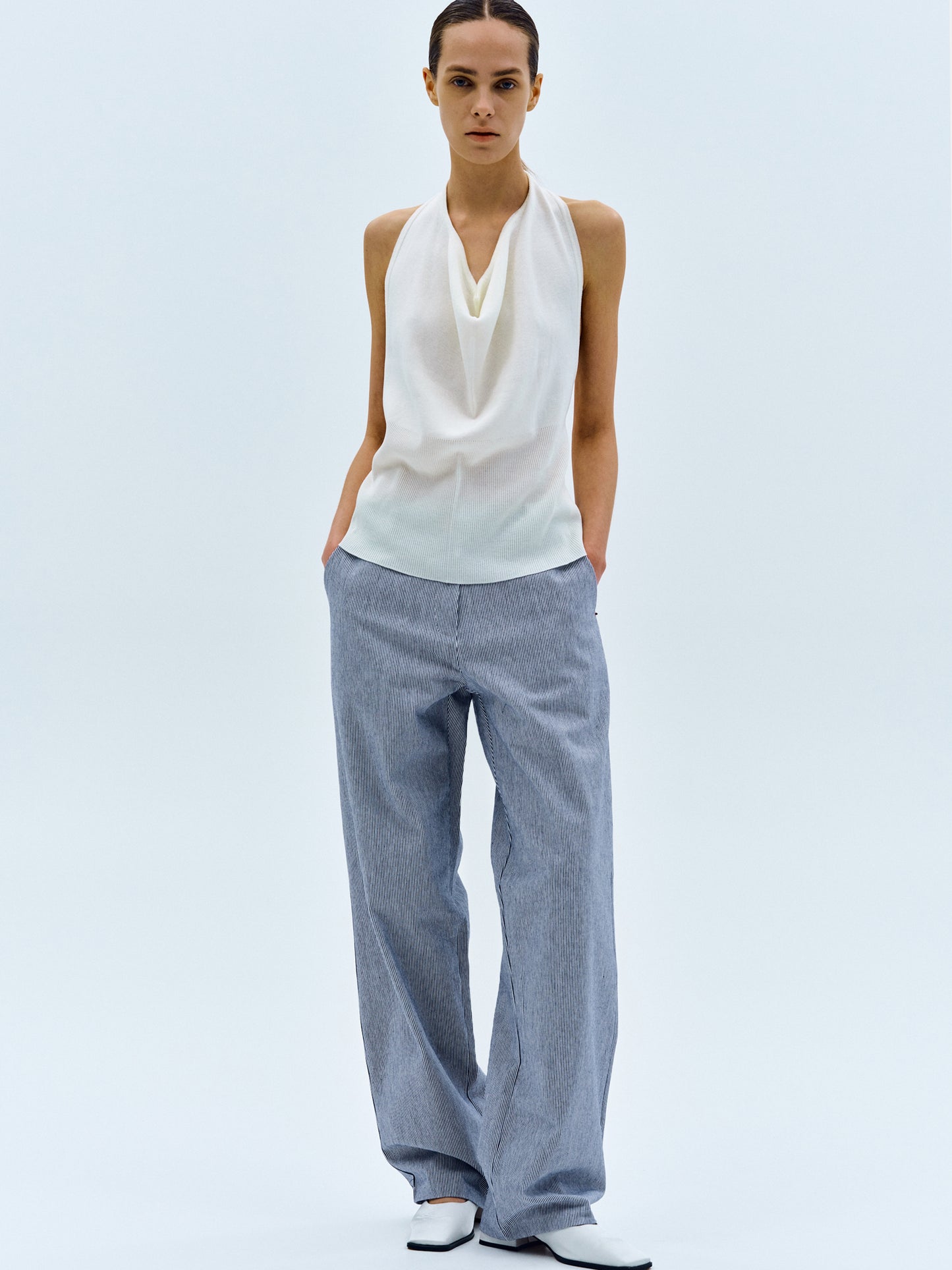 Backless Cowl Neck Knit, Ivory