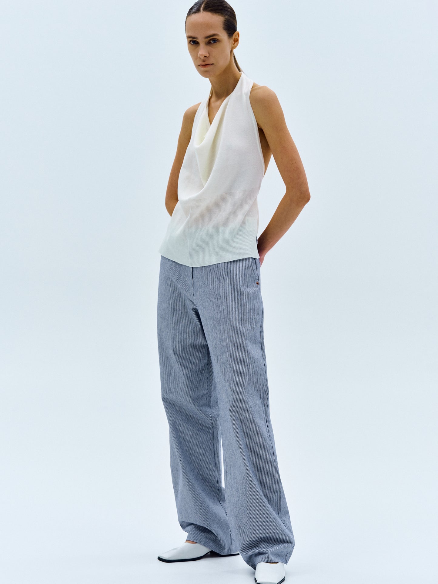 Backless Cowl Neck Knit, Ivory