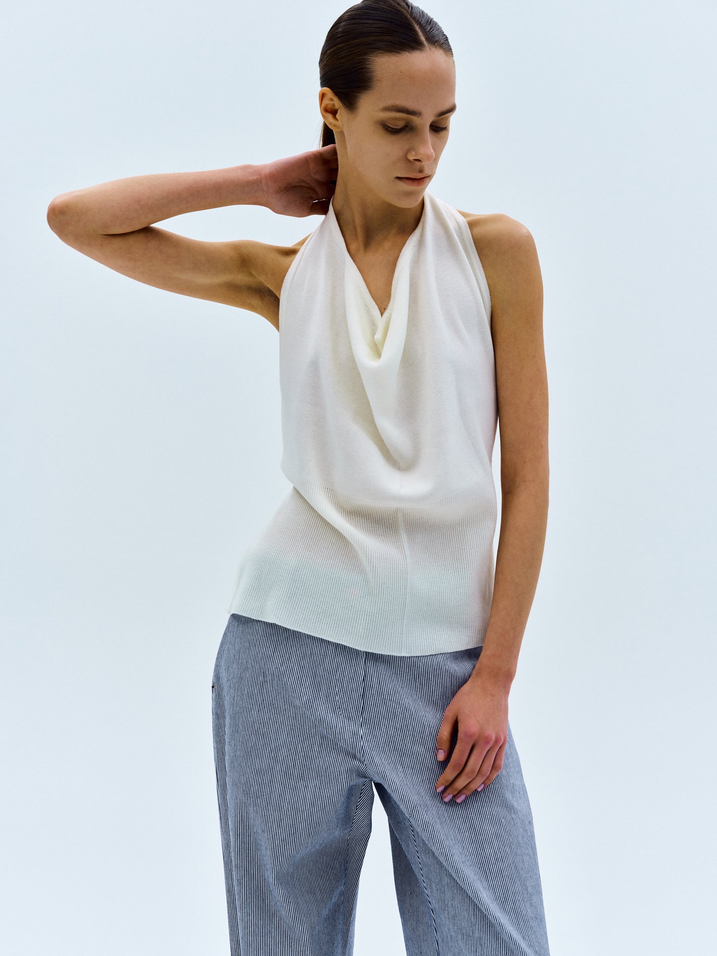 Backless Cowl Neck Knit, Ivory