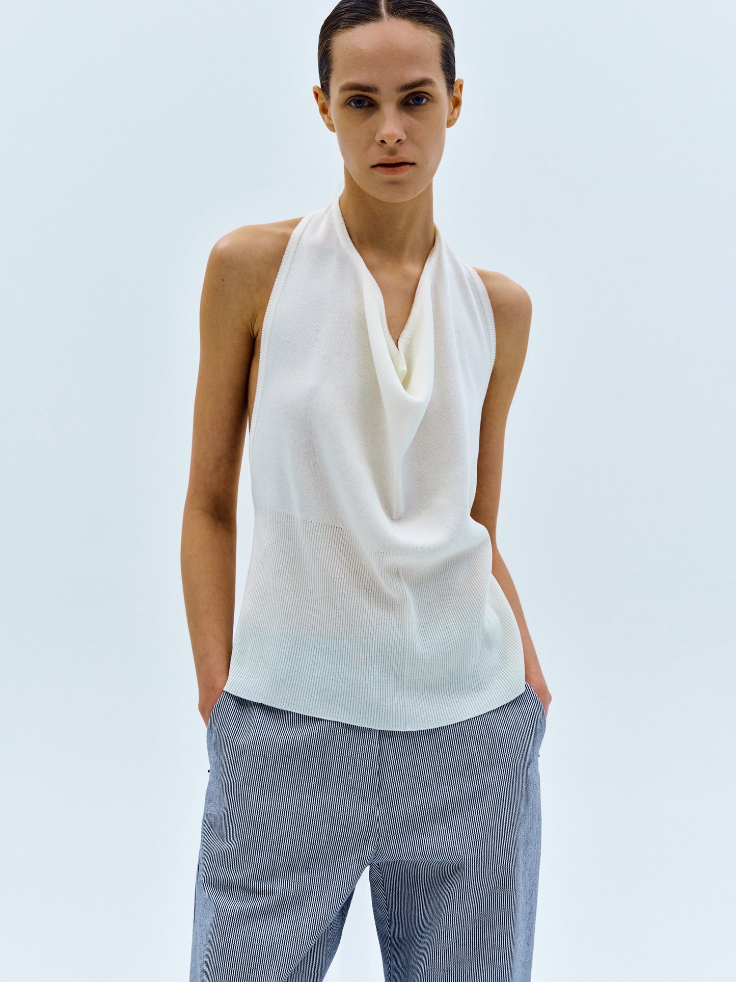 Backless Cowl Neck Knit, Ivory