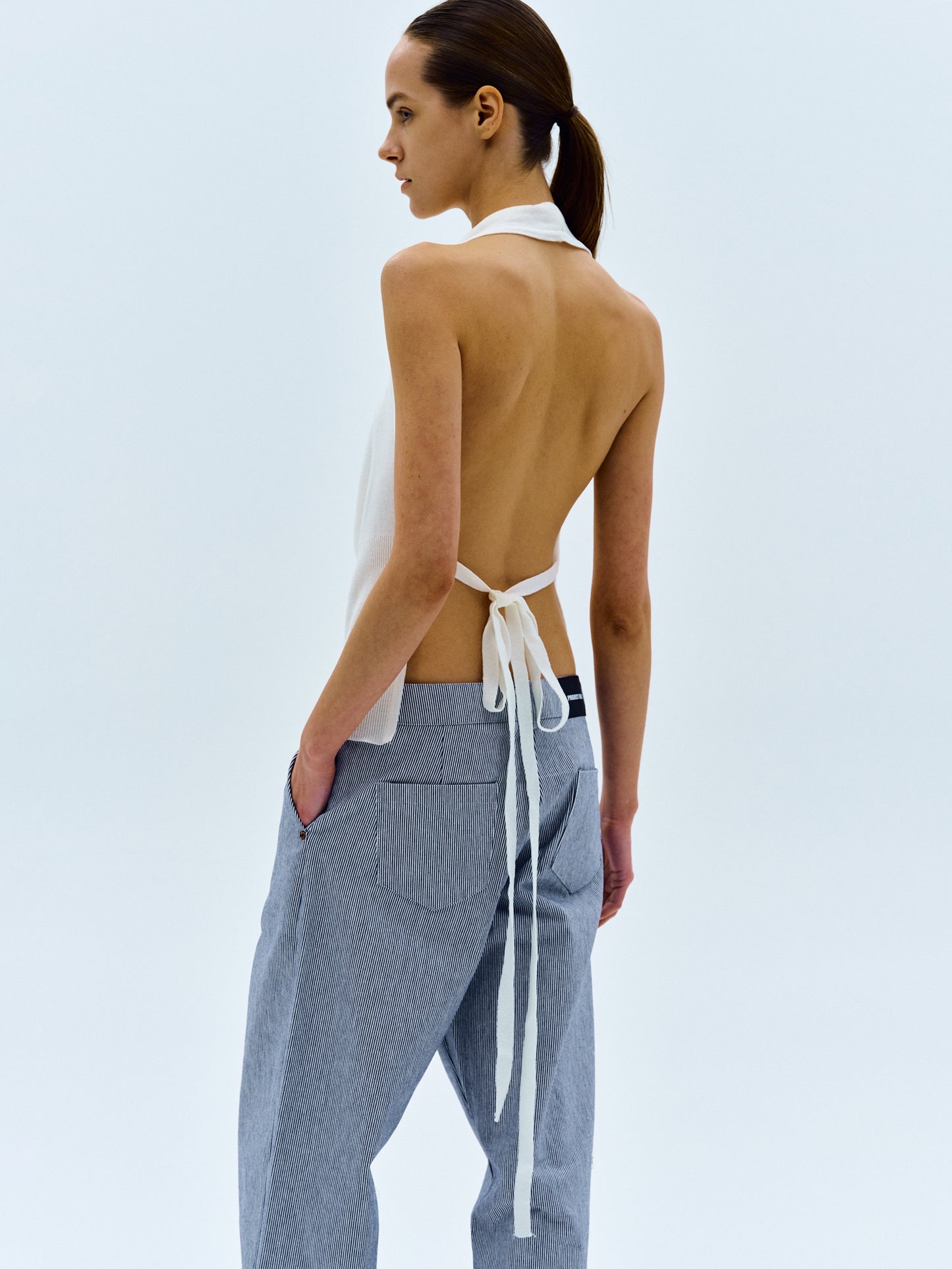 Backless Cowl Neck Knit, Ivory