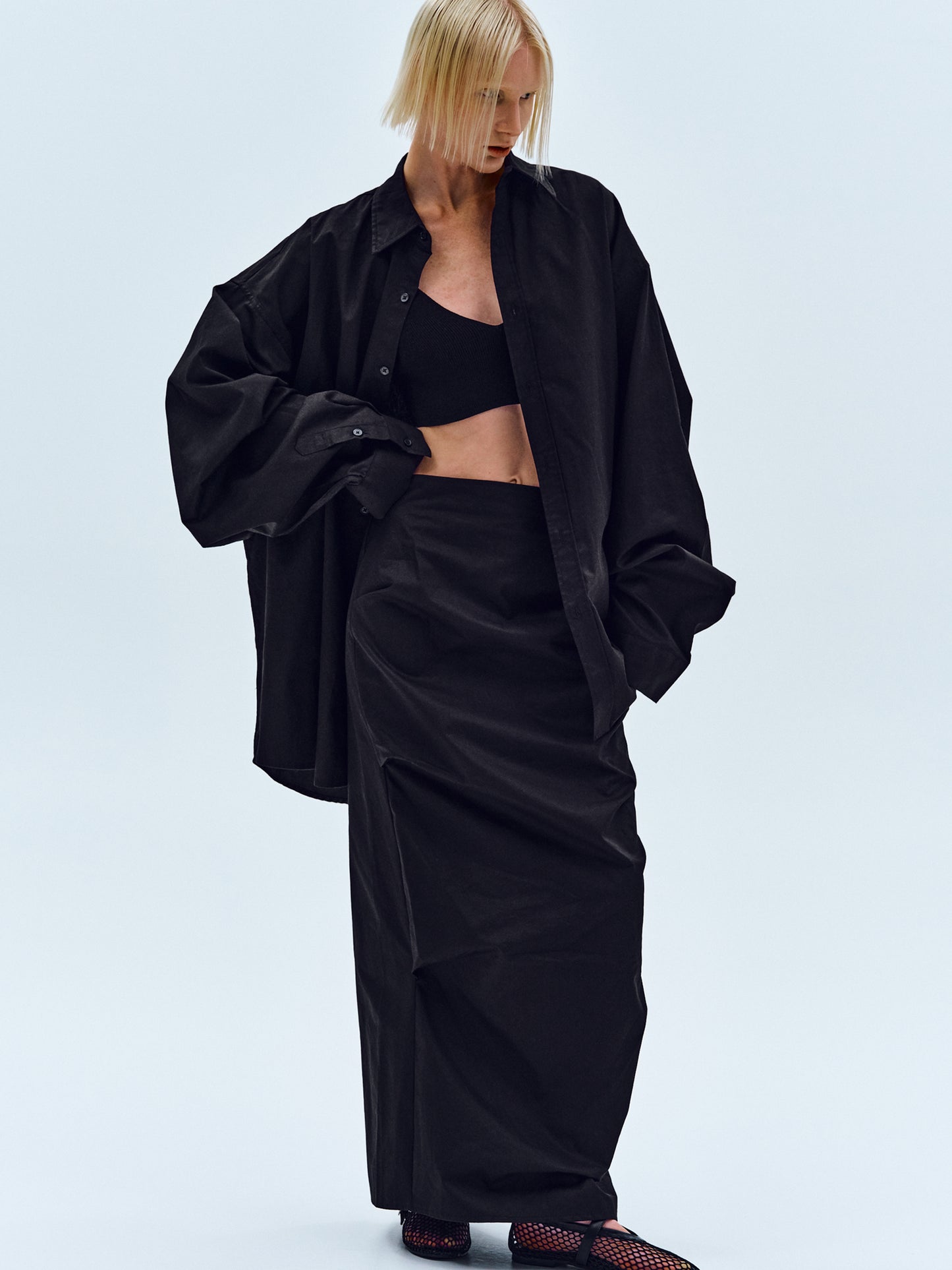 Over-Fit Cotton Shirt, Black