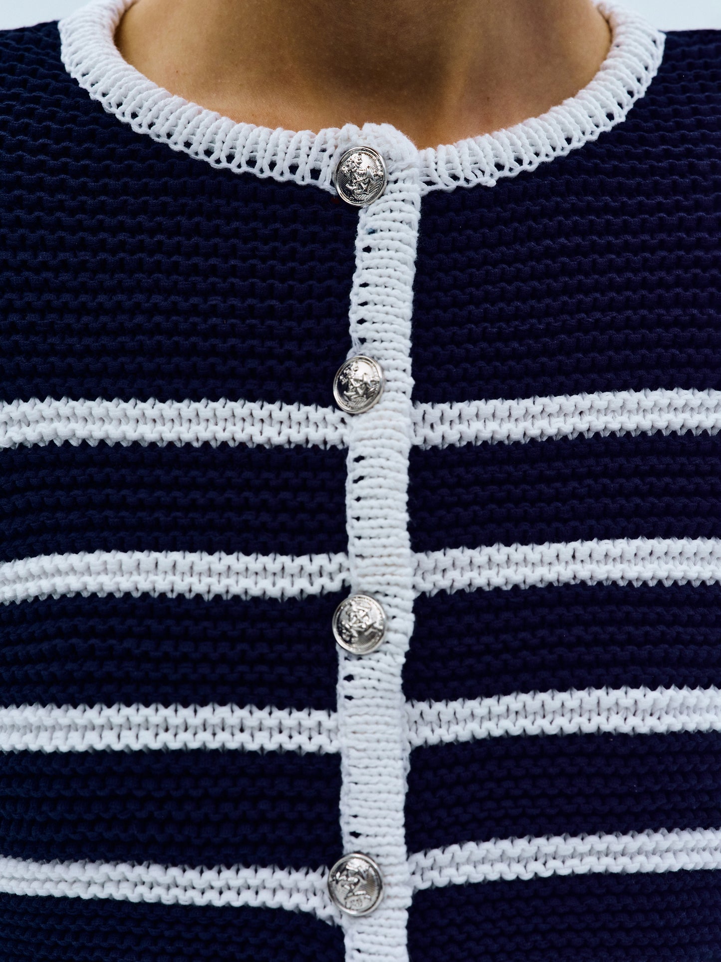 Pad Shoulder Stripe Cardigan, Navy