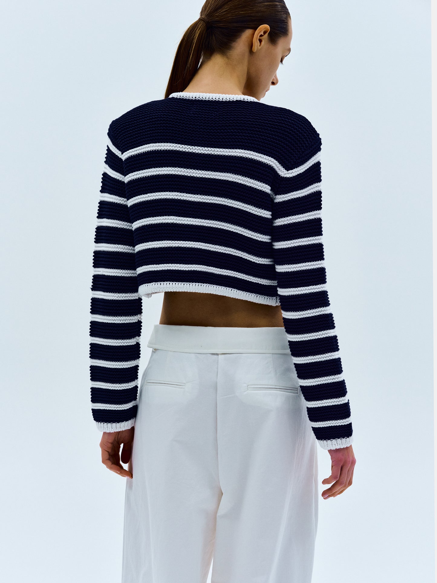Pad Shoulder Stripe Cardigan, Navy