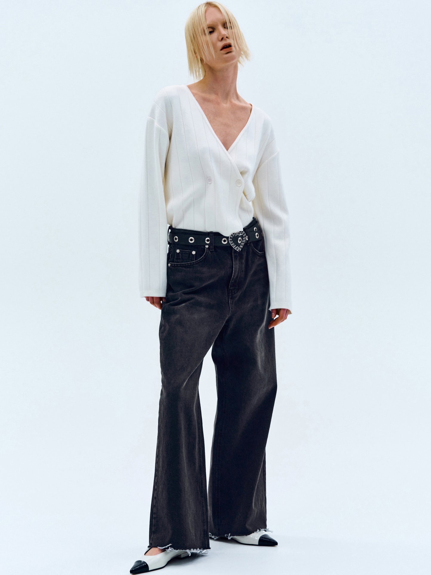 Raw Cut Wide-Leg Jeans, Charcoal