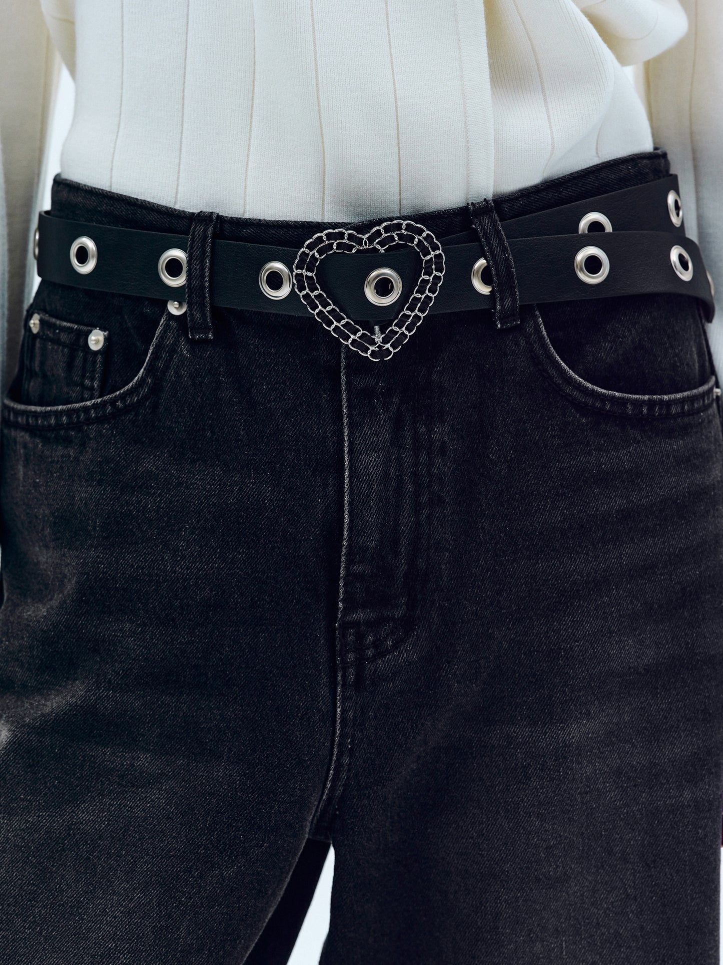 Heart Pendant Leather Belt, Black