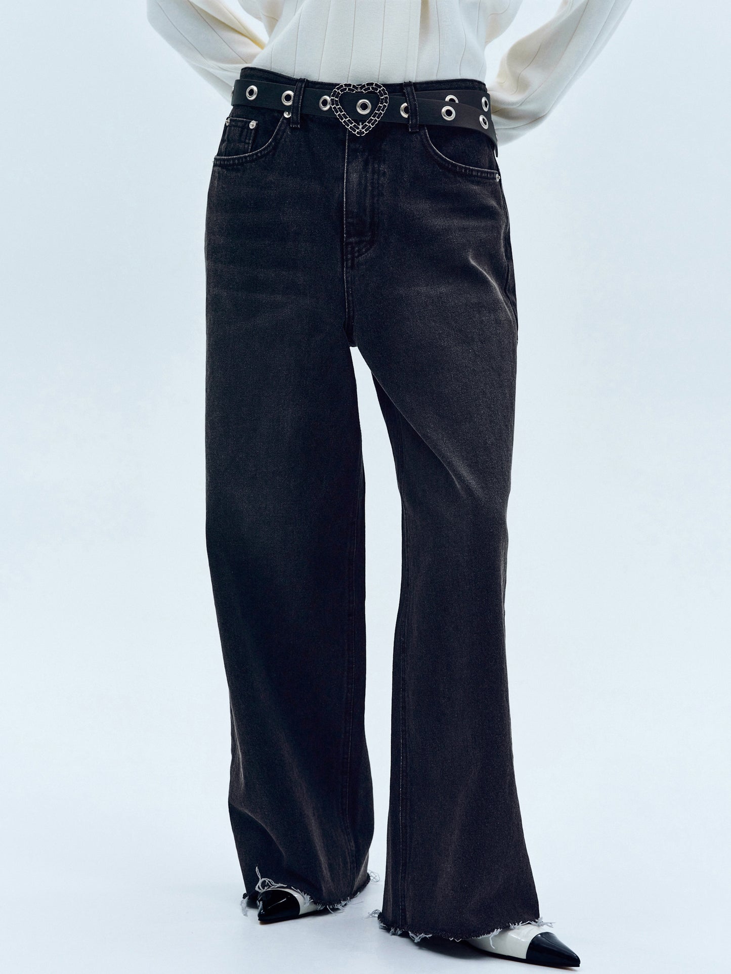Raw Cut Wide-Leg Jeans, Charcoal