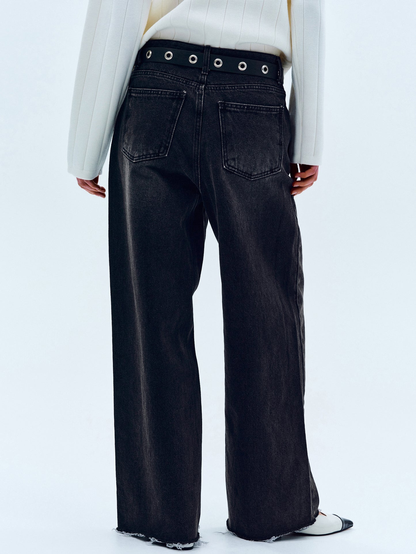 Raw Cut Wide-Leg Jeans, Charcoal