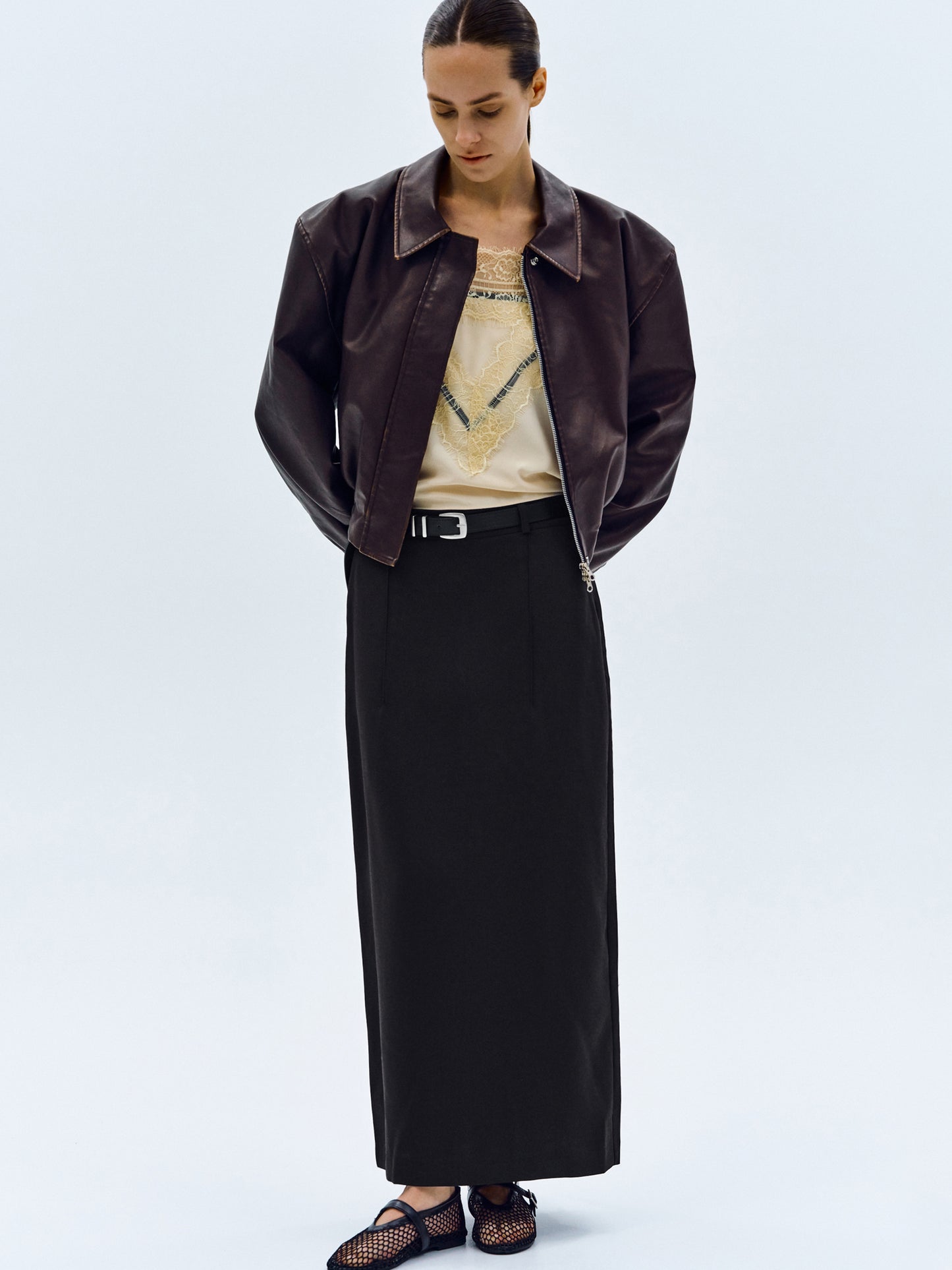 Faded Leather Bomber, Chocolate