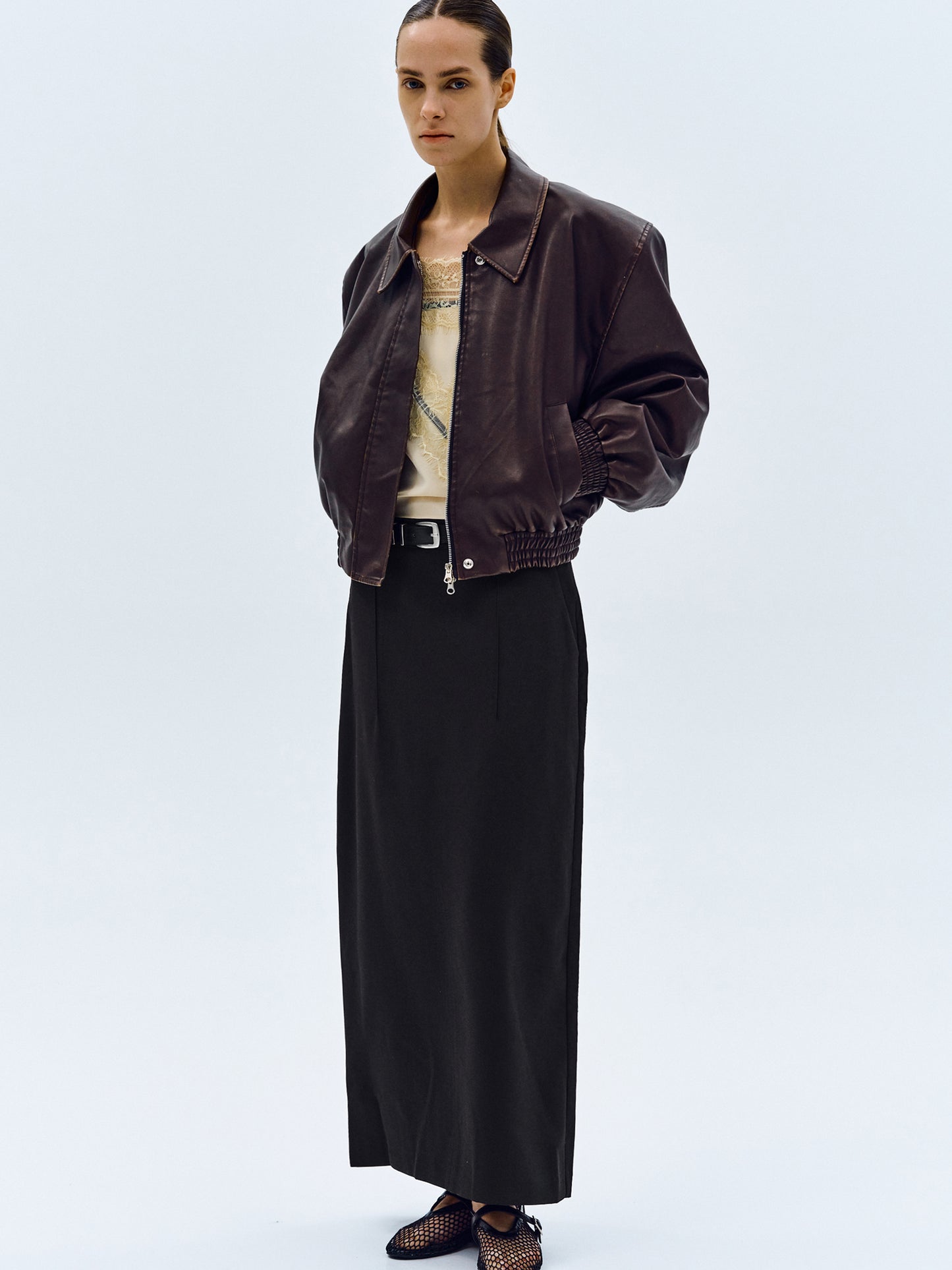 Faded Leather Bomber, Chocolate