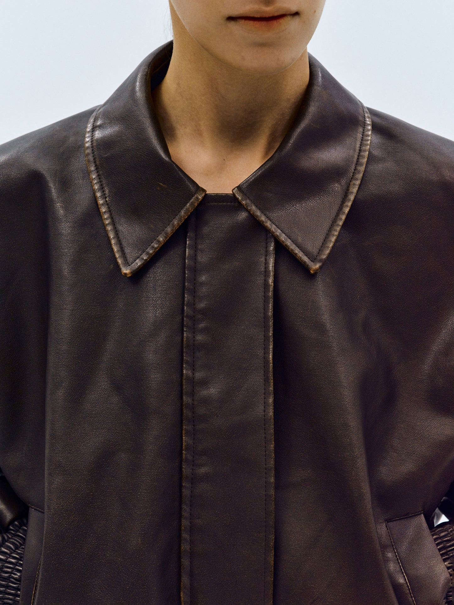 Faded Leather Bomber, Chocolate