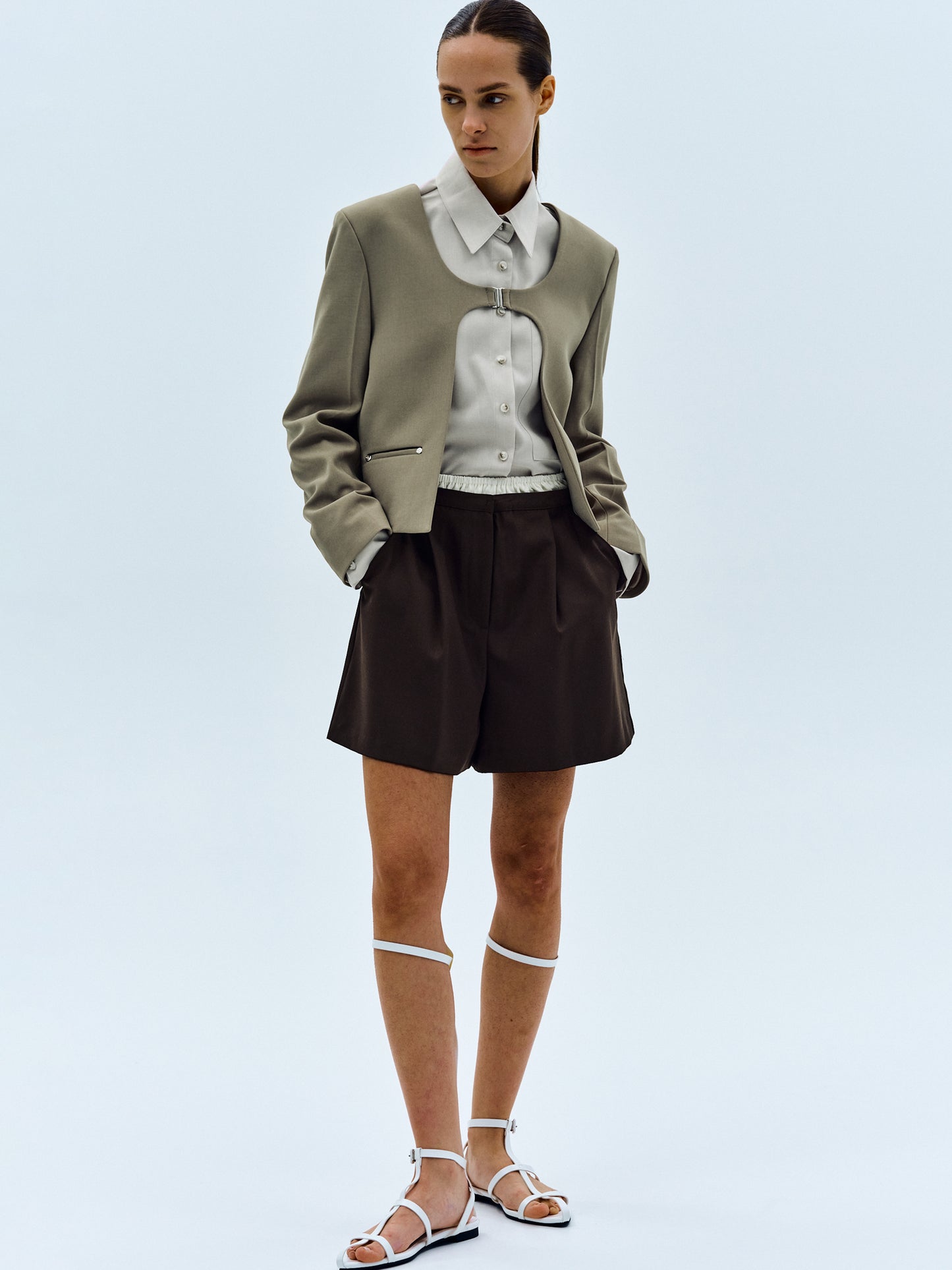 Layered Waistband Shorts, Brown