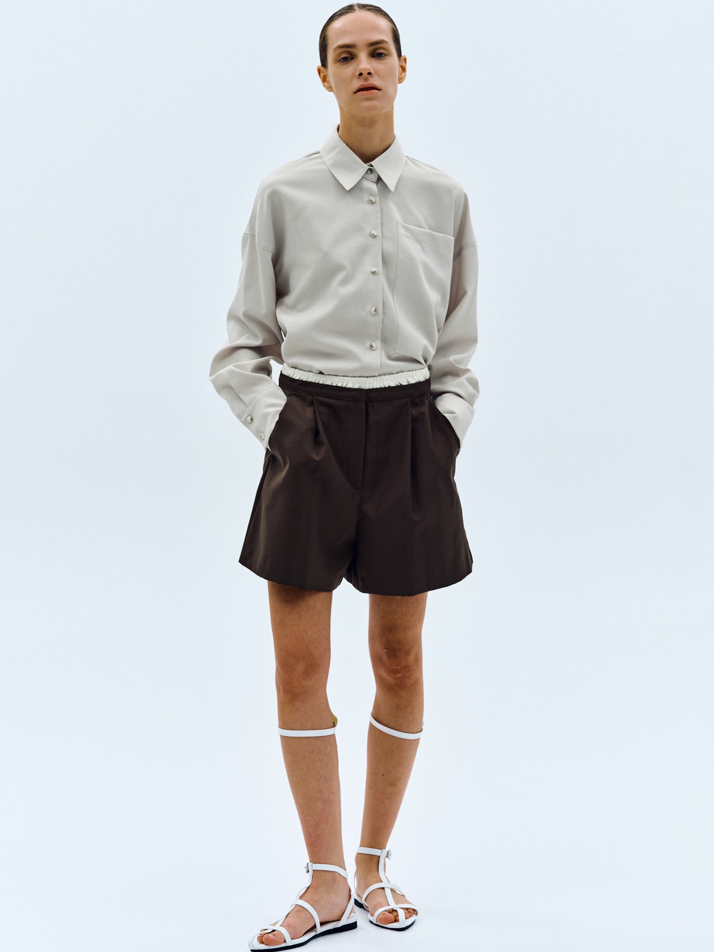 Layered Waistband Shorts, Brown