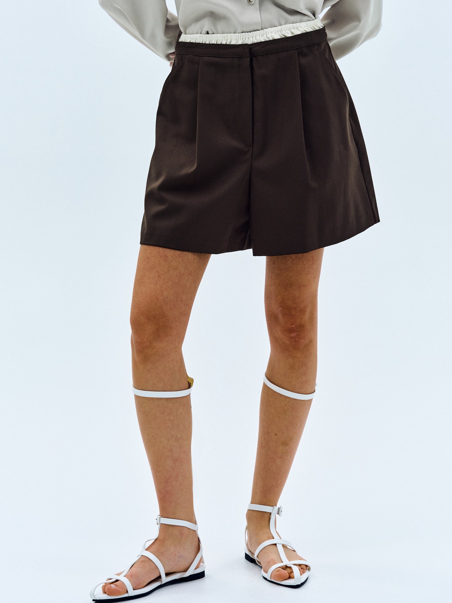 Layered Waistband Shorts, Brown