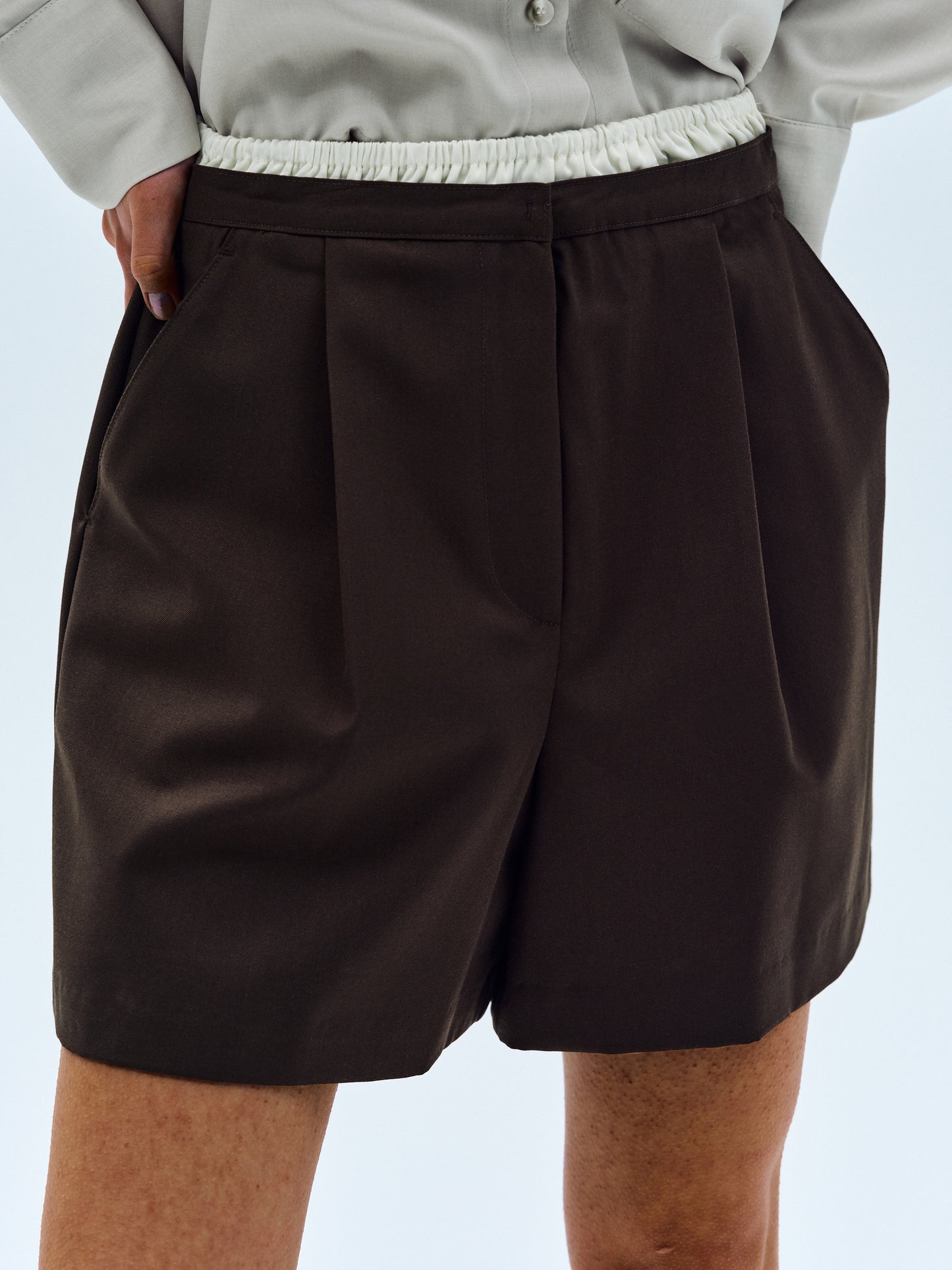 Layered Waistband Shorts, Brown