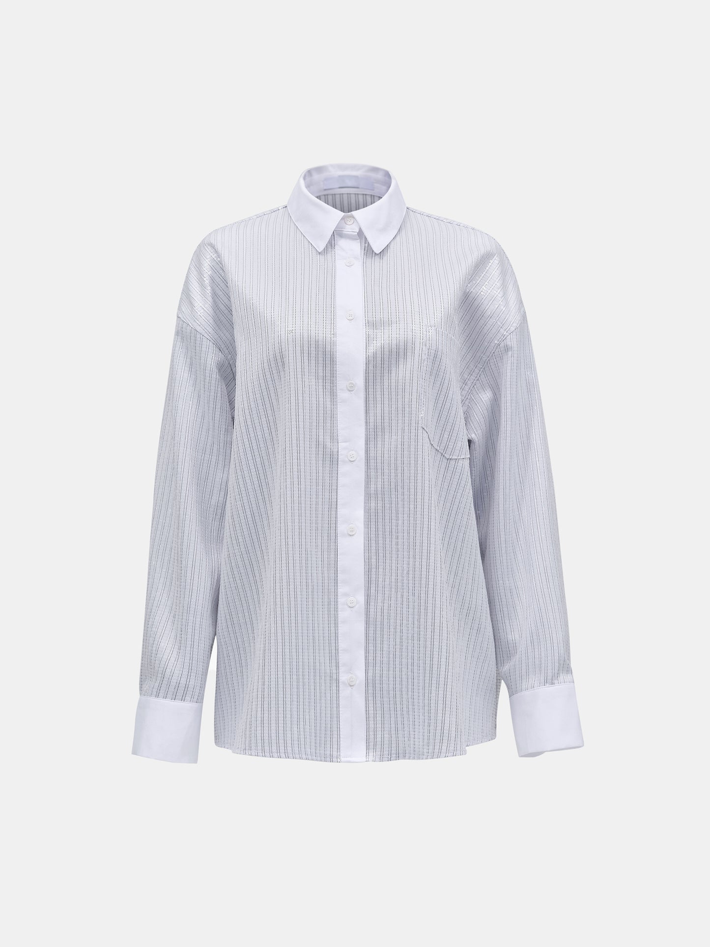 Sequin Pinstripe Overshirt, Silver