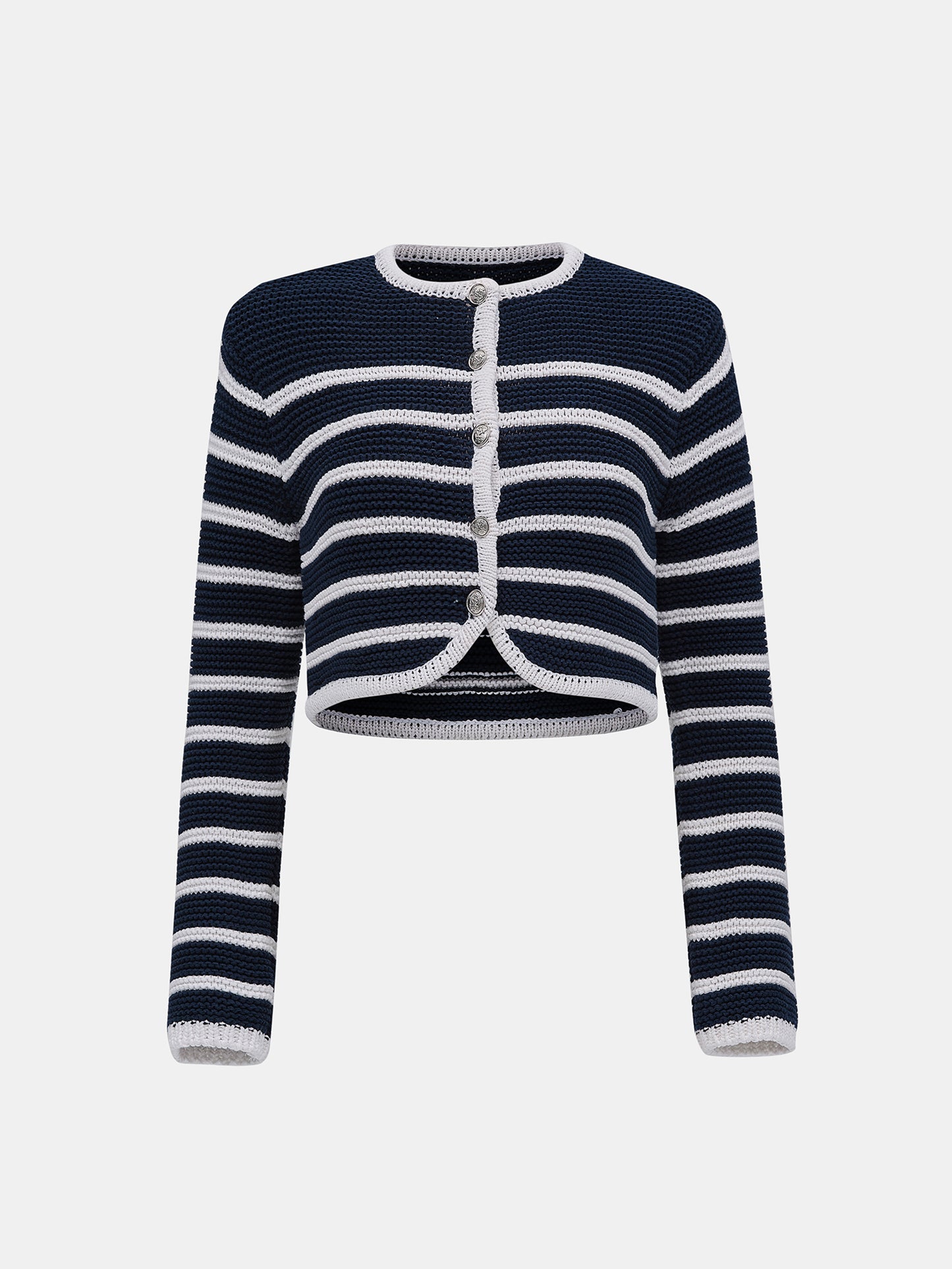 Pad Shoulder Stripe Cardigan, Navy