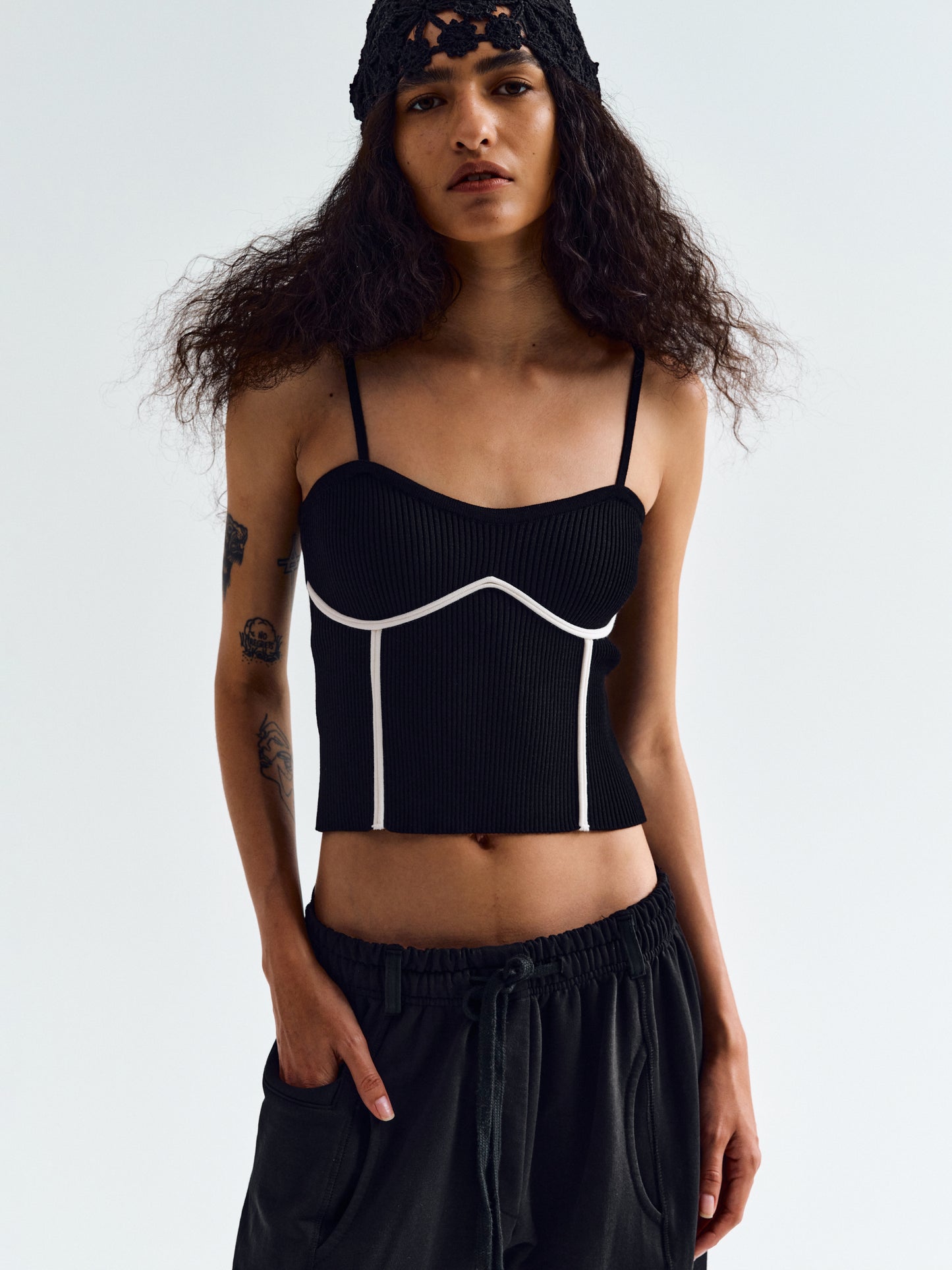 Bustier Rib Tank Top, Black