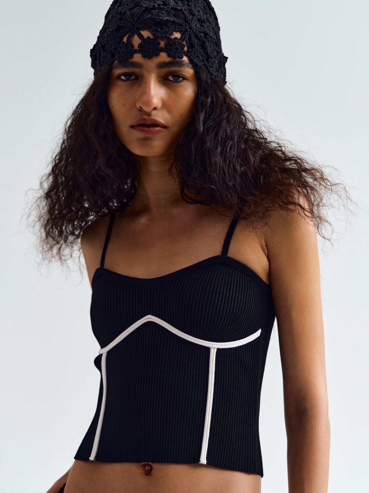Bustier Rib Tank Top, Black