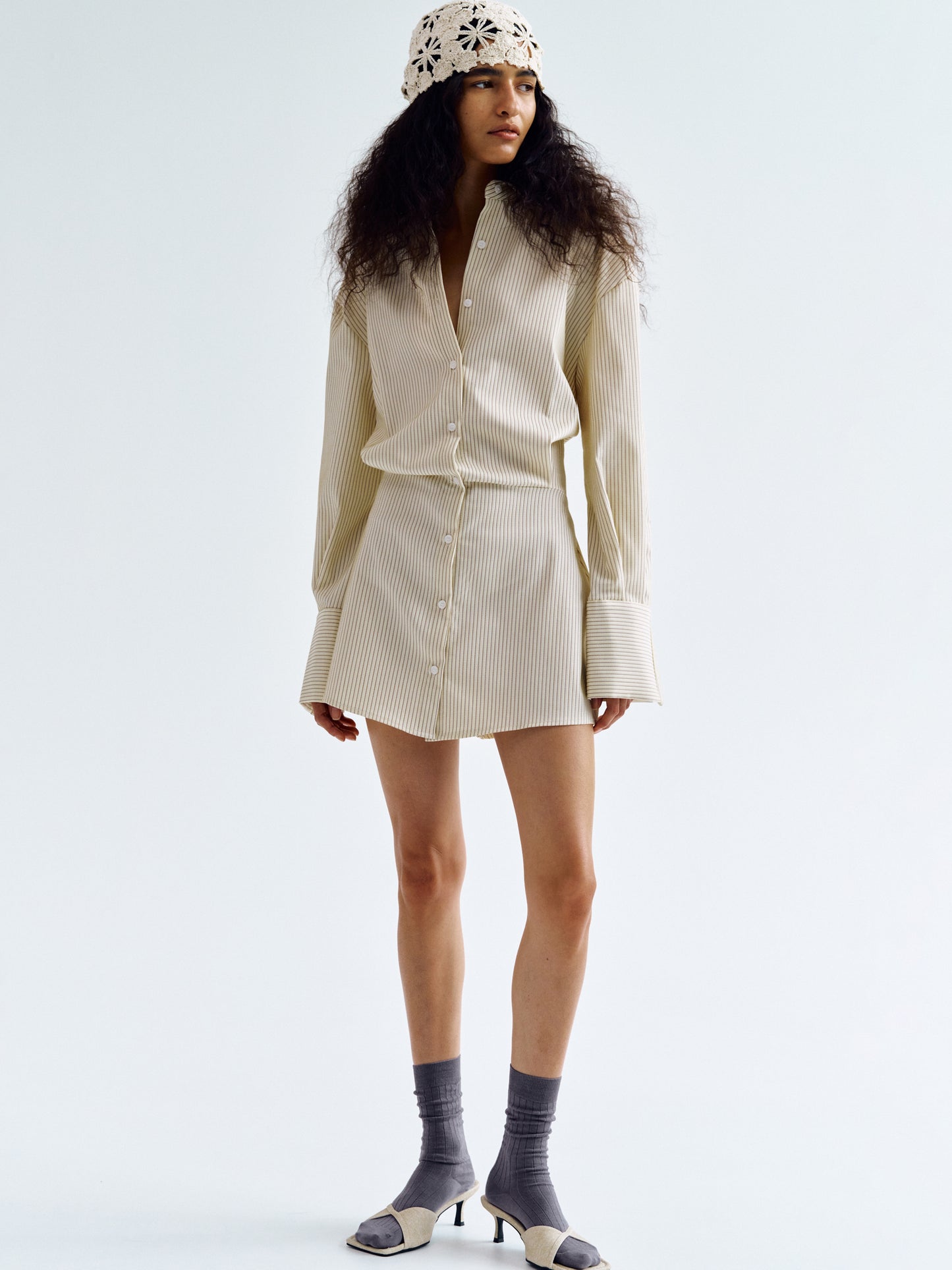 Striped Shirt Minidress, Beige