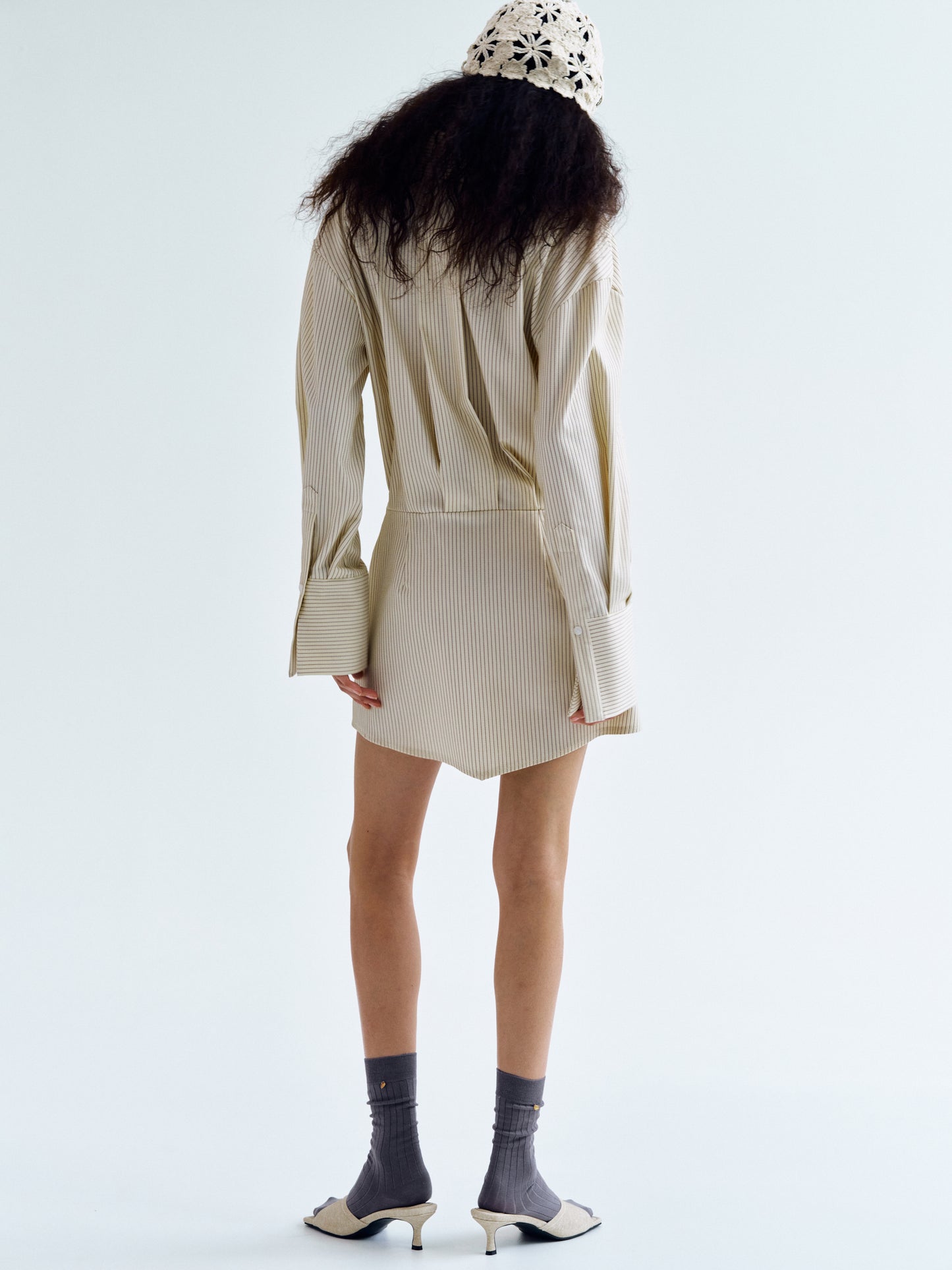 Striped Shirt Minidress, Beige