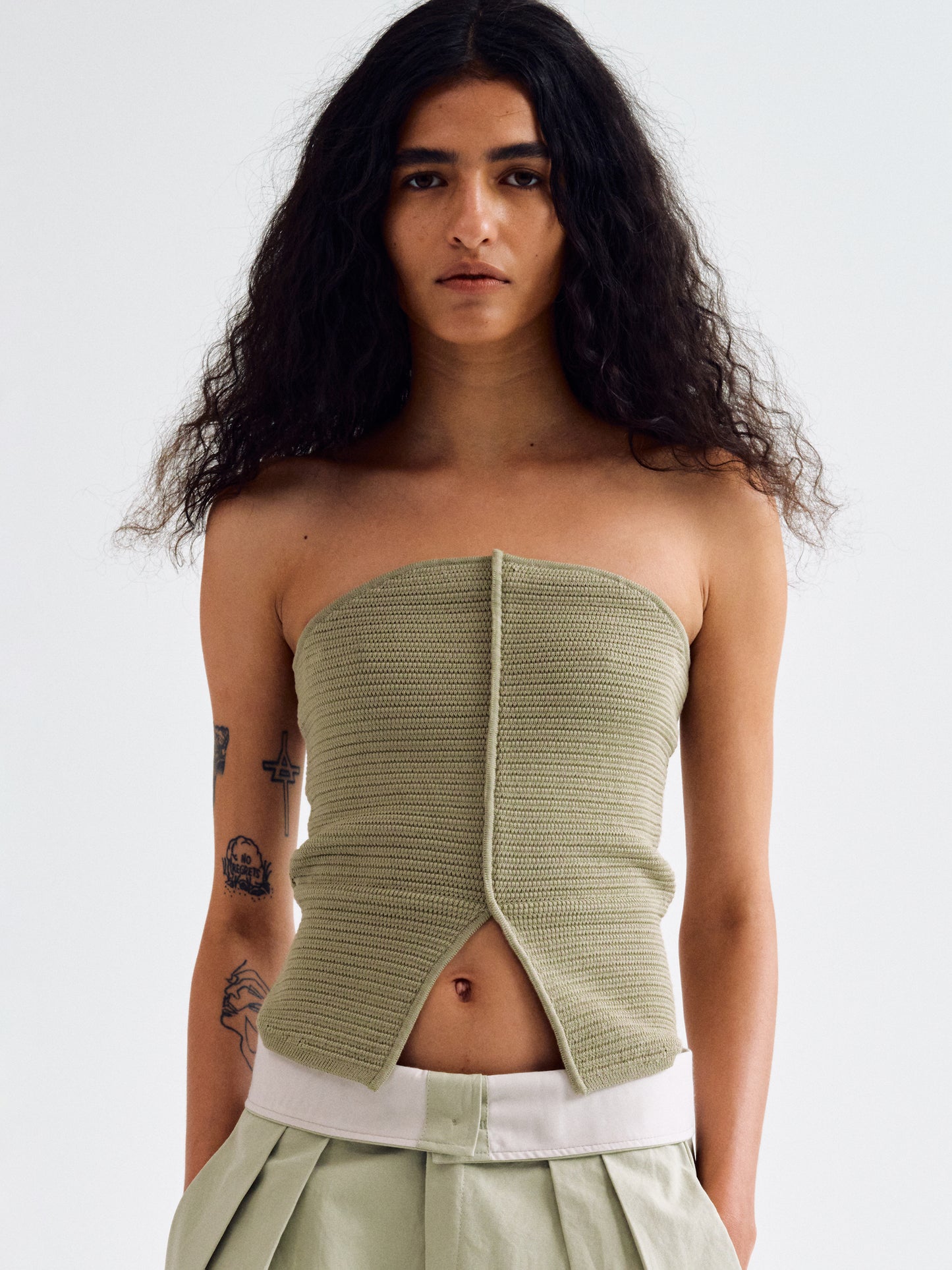 Dart Knitted Tube Top, Khaki