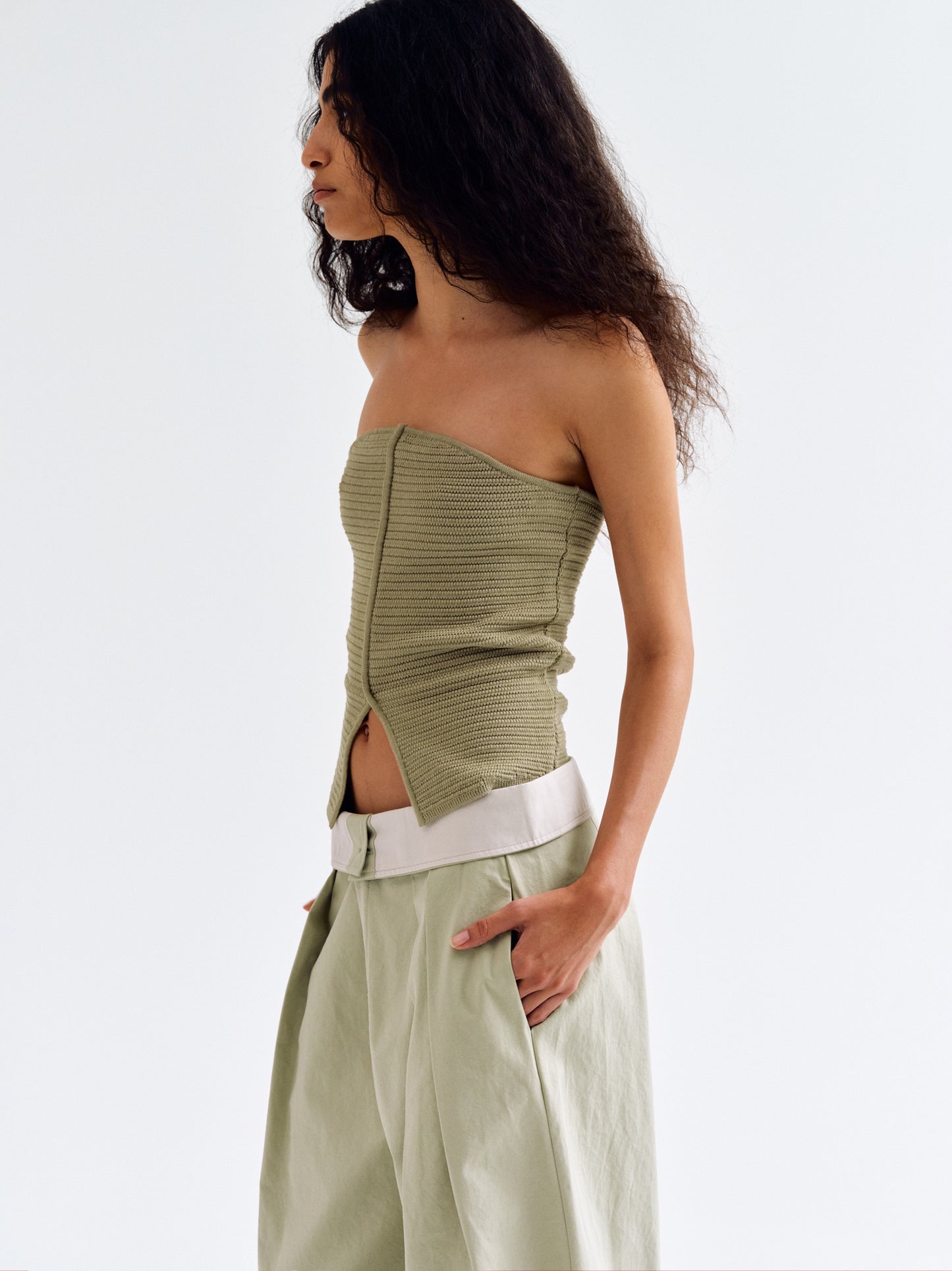 Dart Knitted Tube Top, Khaki
