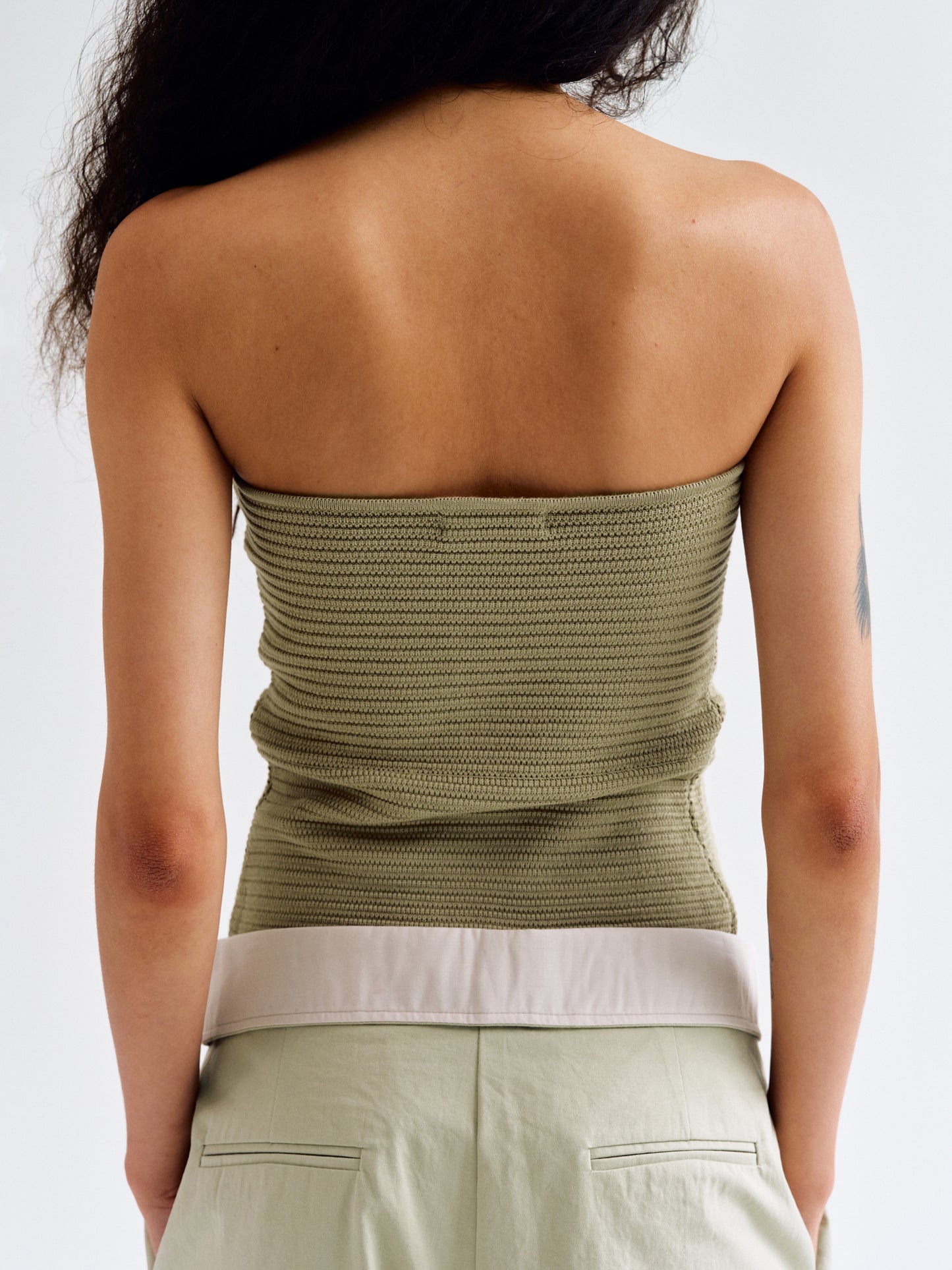 Dart Knitted Tube Top, Khaki